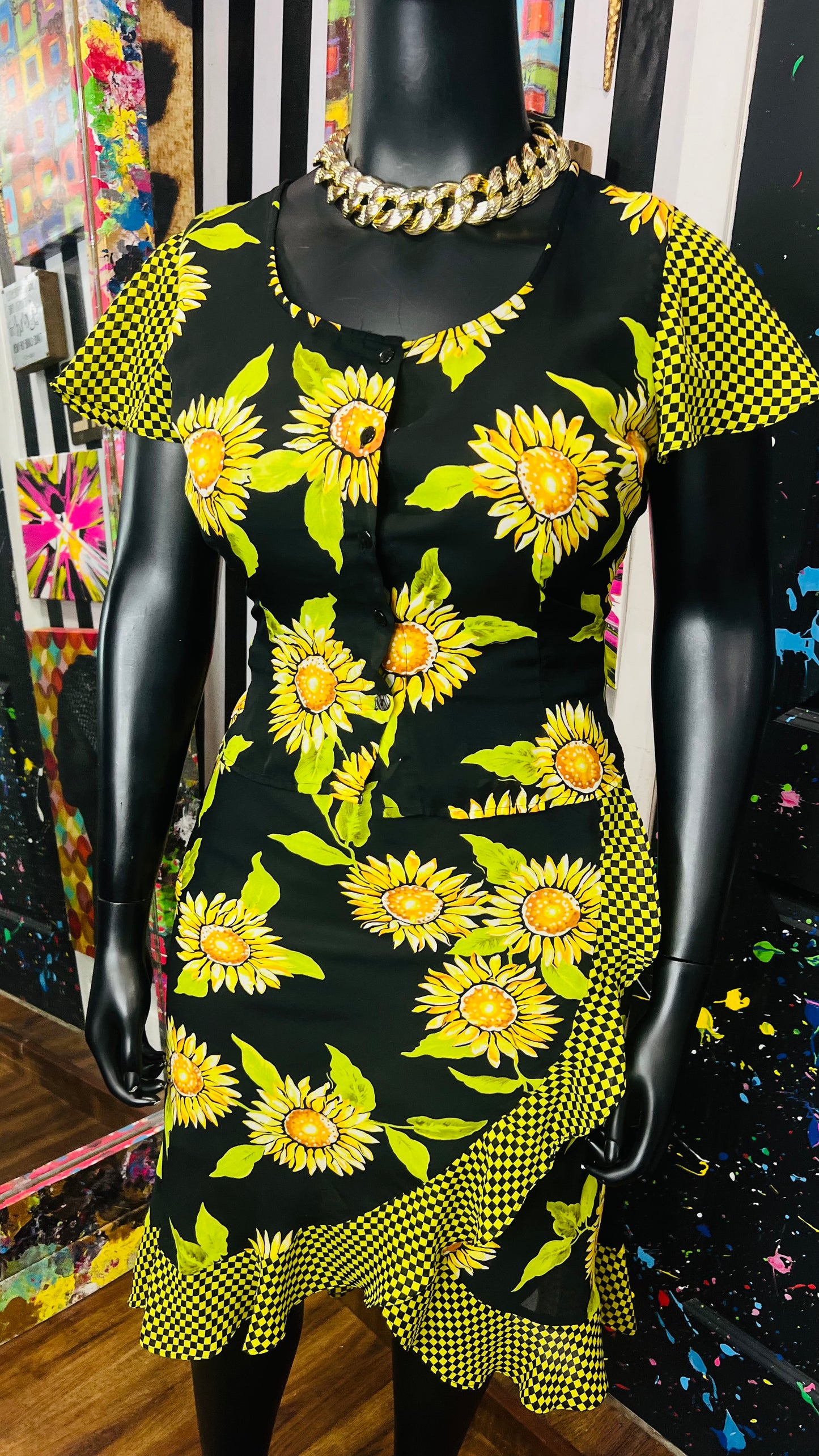 Vintage Semi Sheer Sunflower Skirt Set (14)
