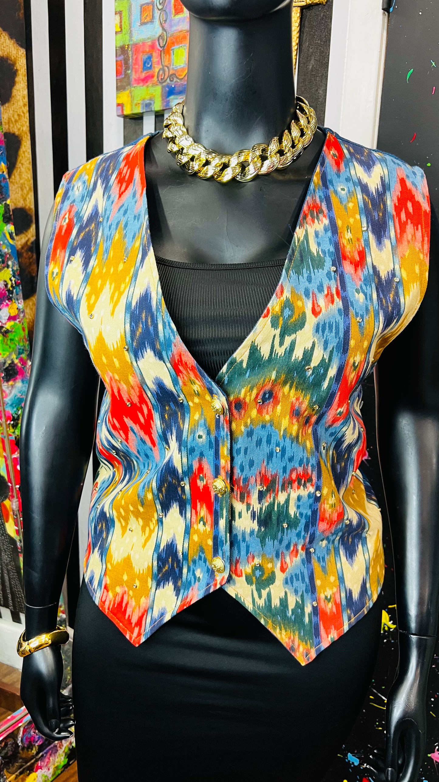 Vintage Abstract Jeweled Denim Vest (14)