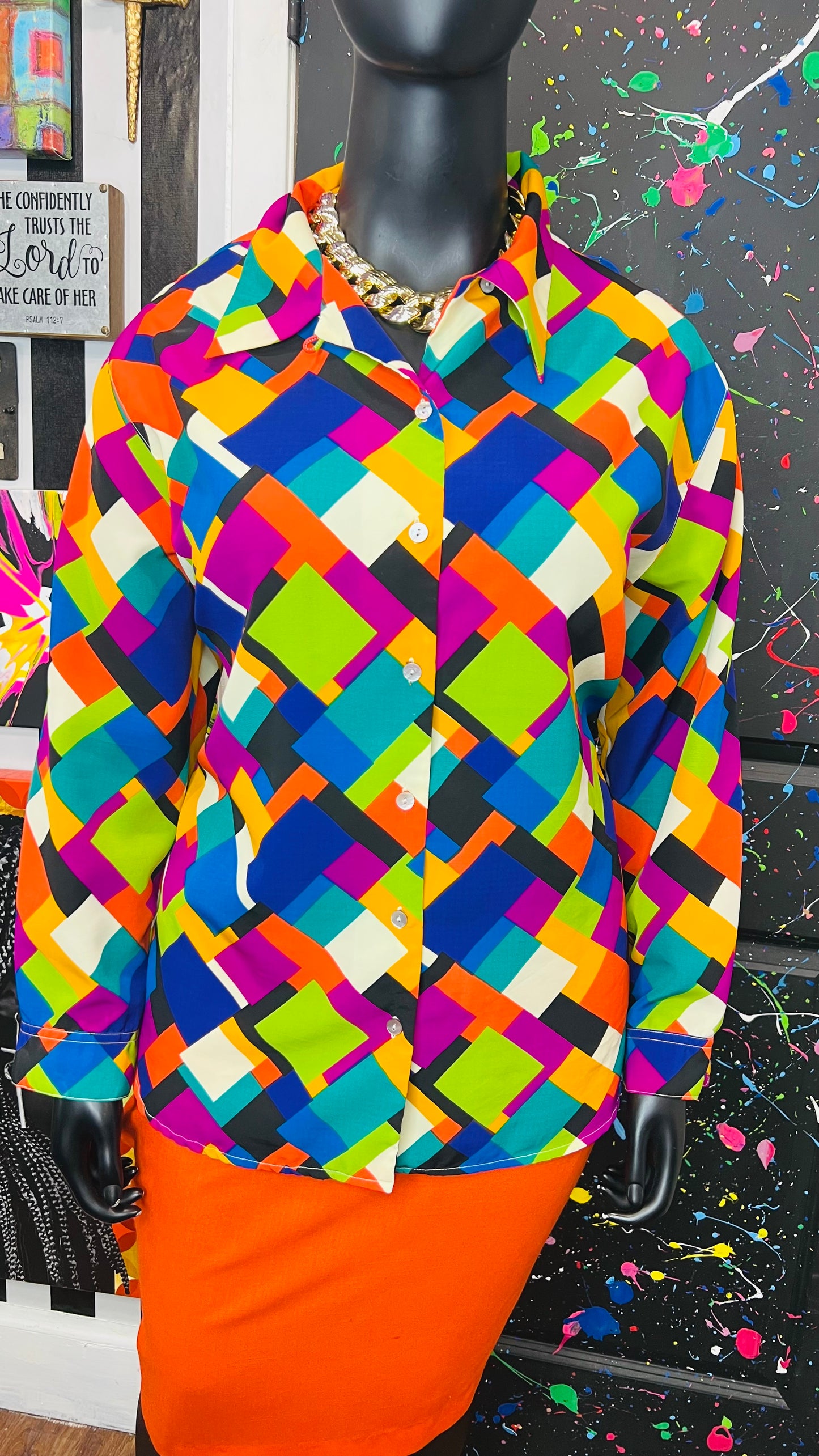 Vintage Abstract Polyester Blouse (20)