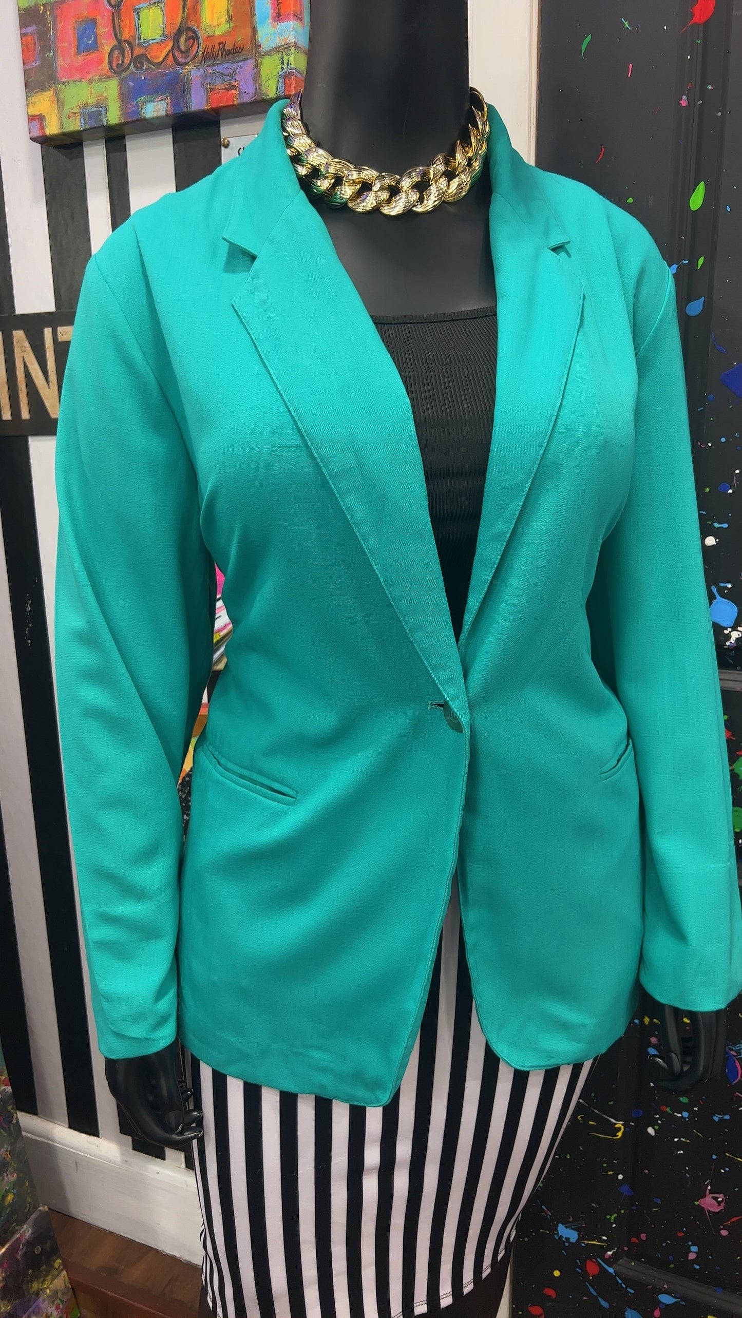 Vintage Solid Teal Blazer (24)