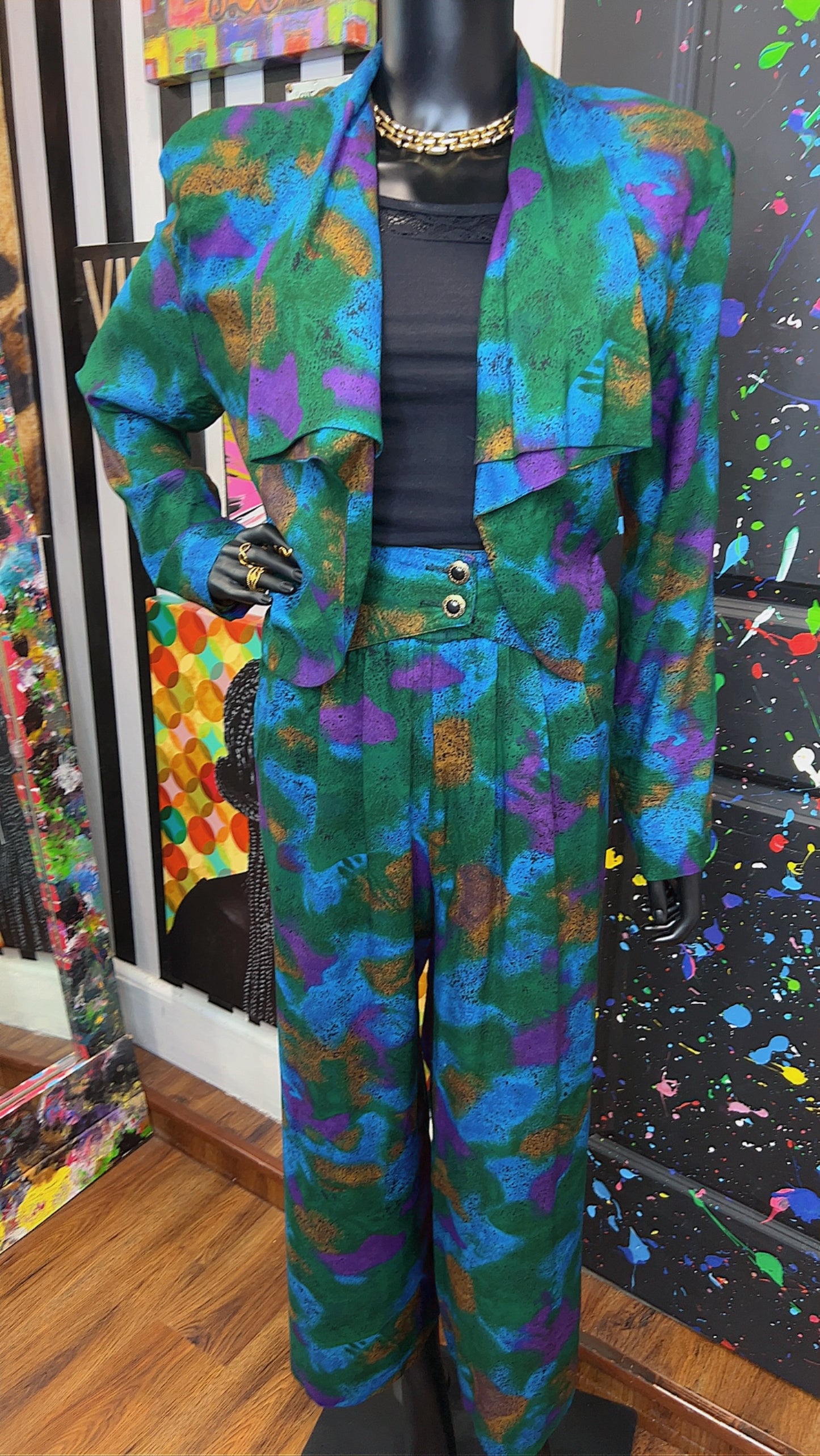 Vintage Abstract Rayon Pants Set (14)