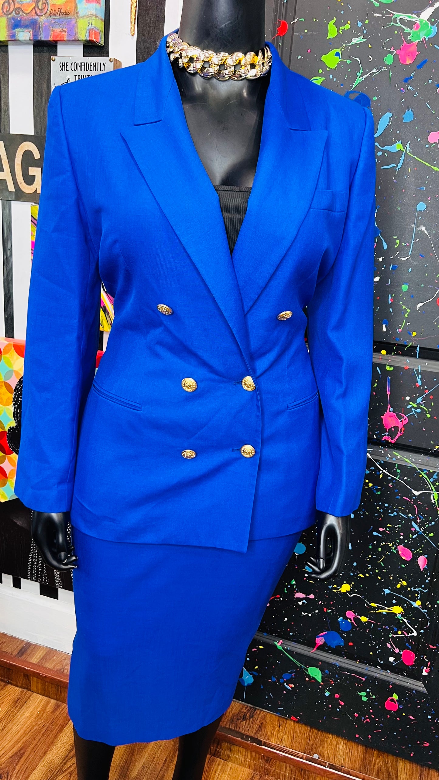 Vintage Cobalt Blue Skirt Suit (16)