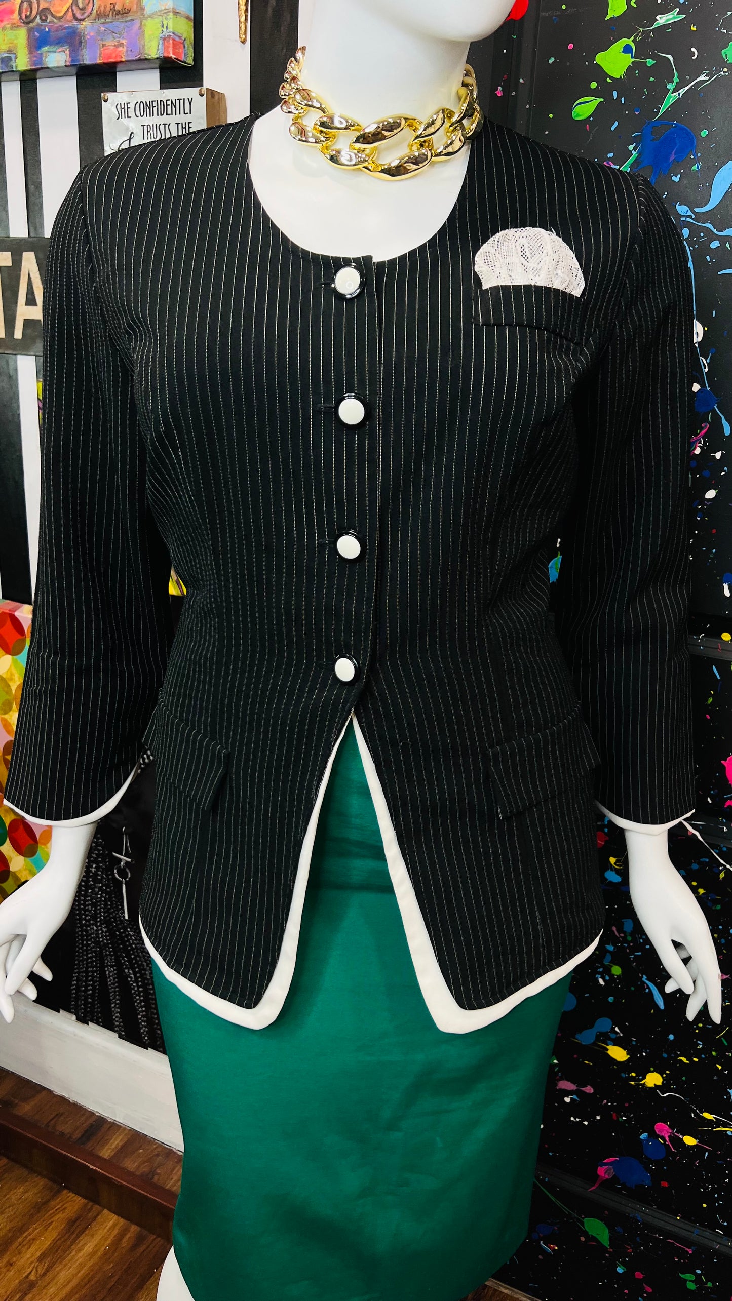 Vintage Pin Striped Black & White Blouse (16)