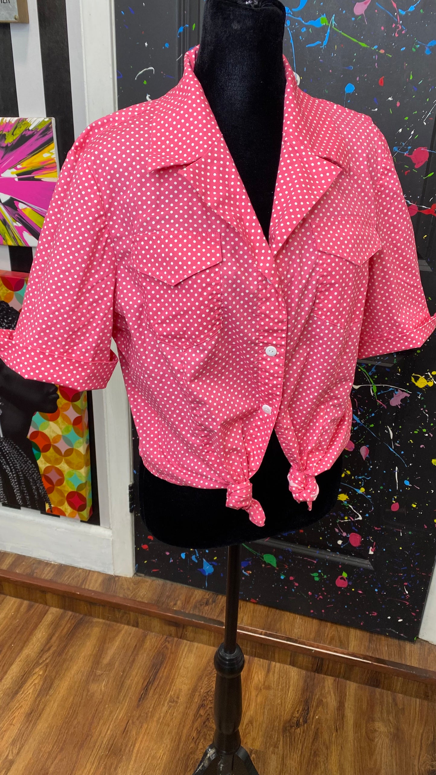 Vintage Pink & White Polka Dot Blouse (12)