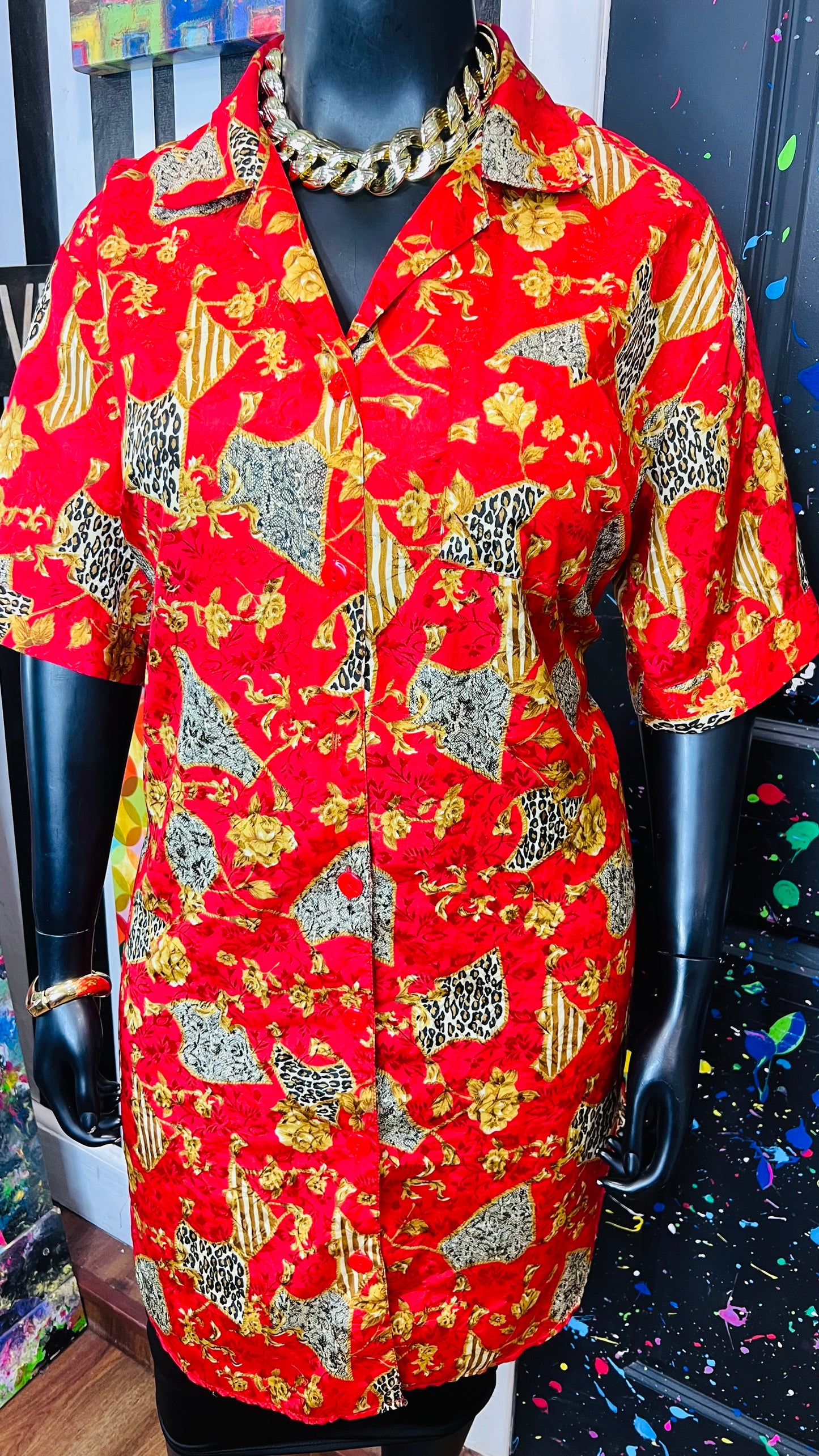 Vintage Red & Gold Animal Print Gown/Duster (OS)
