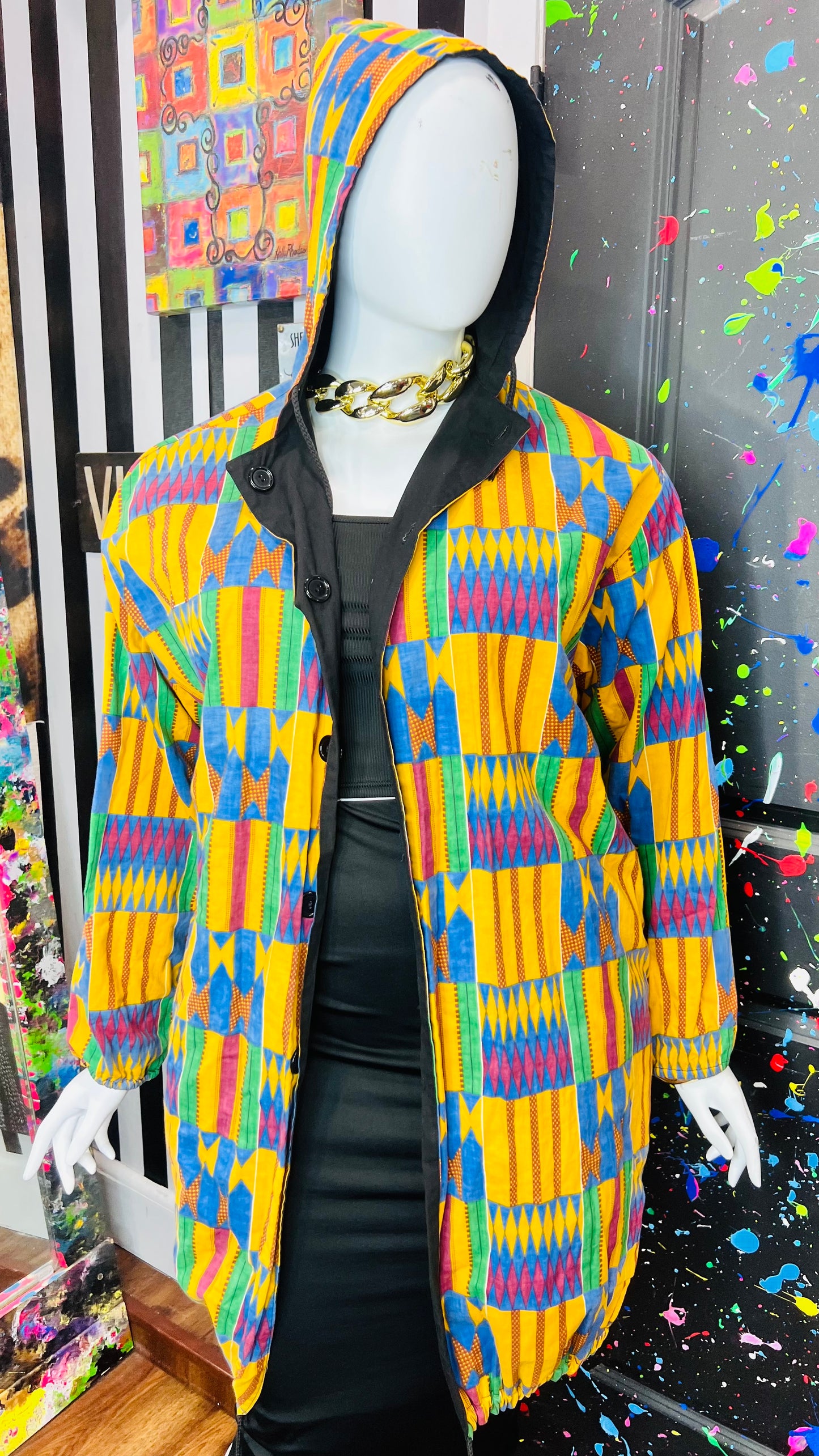 Vintage Traditional African Reversible Hooded Jacket (20)