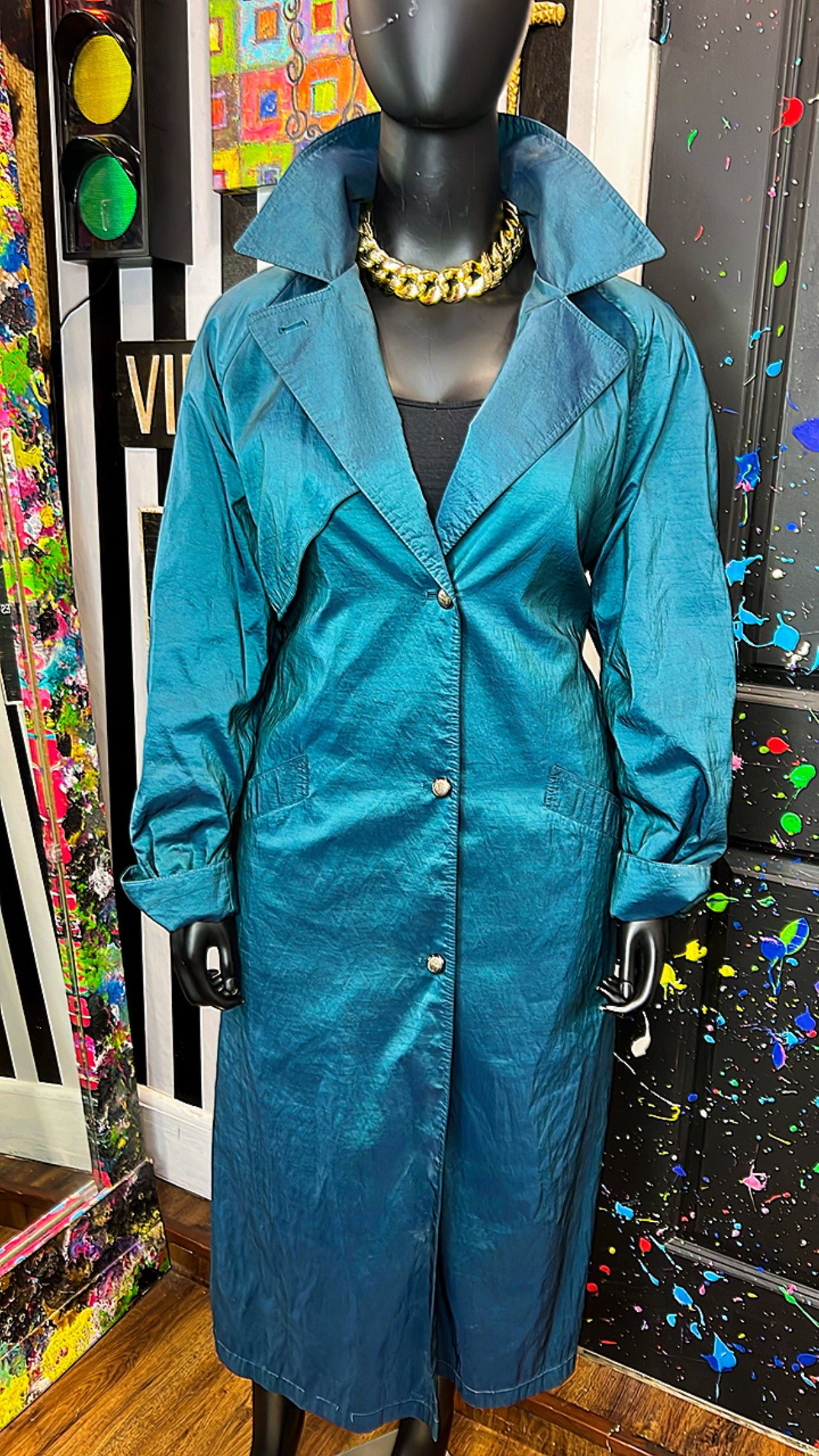 Vintage Teal Trench Coat w/ Belt (14)
