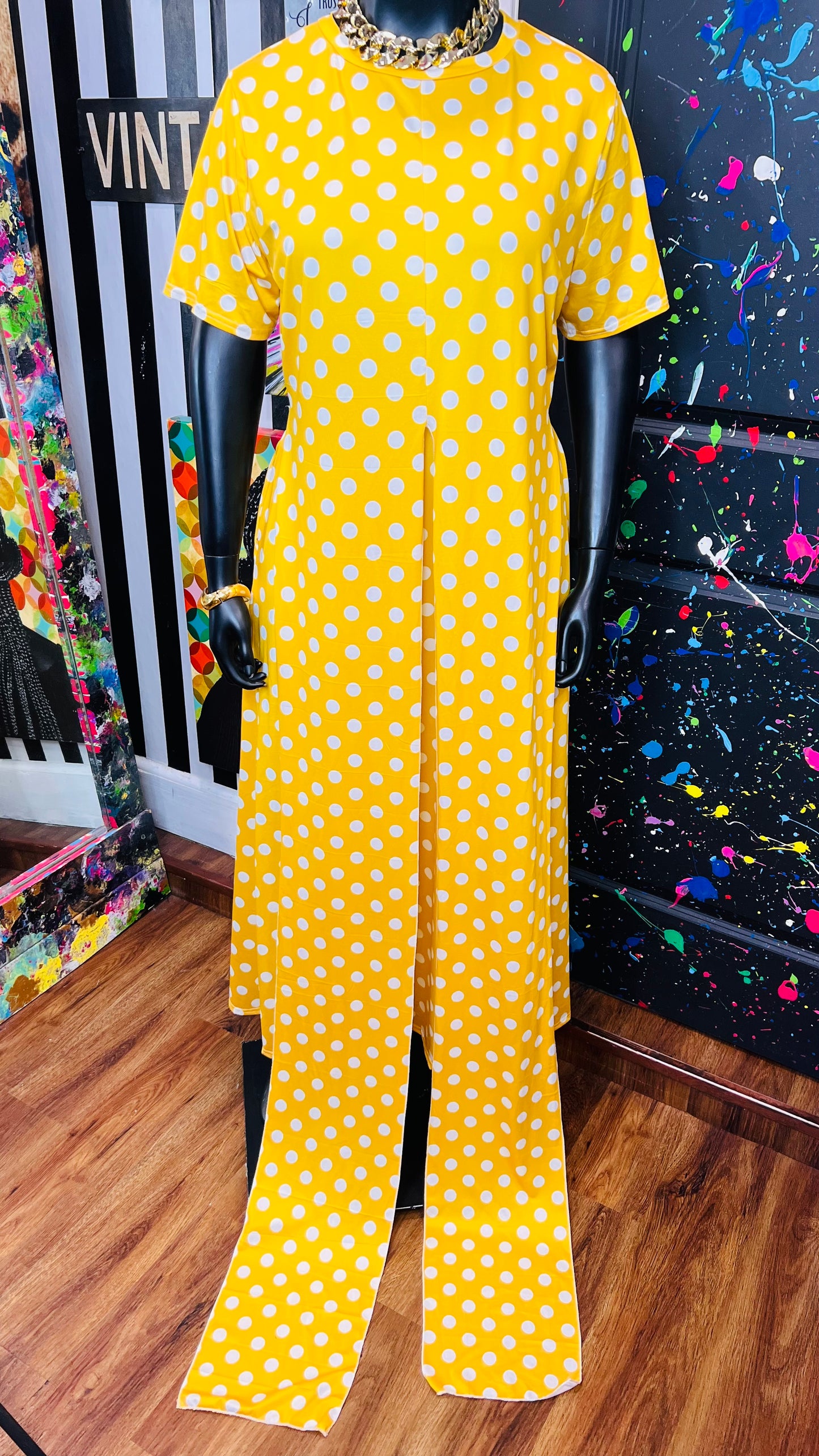 Yellow & White Polka & White Wrap Around Blouse Skirt Set (22)