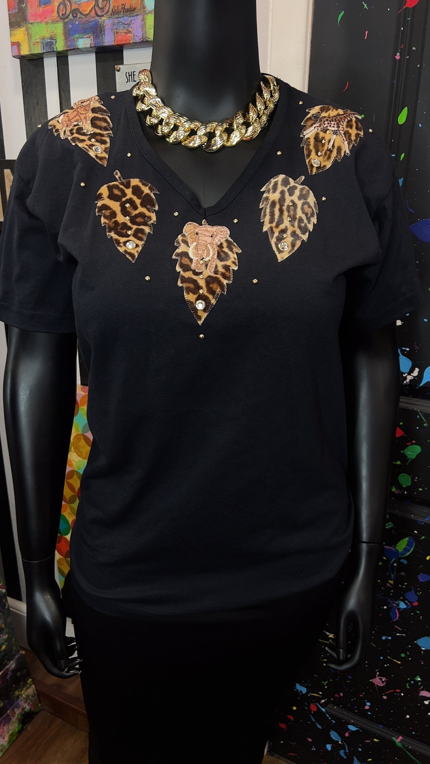 Vintage Black T-Shirt w/ Animal Print Accents (14)