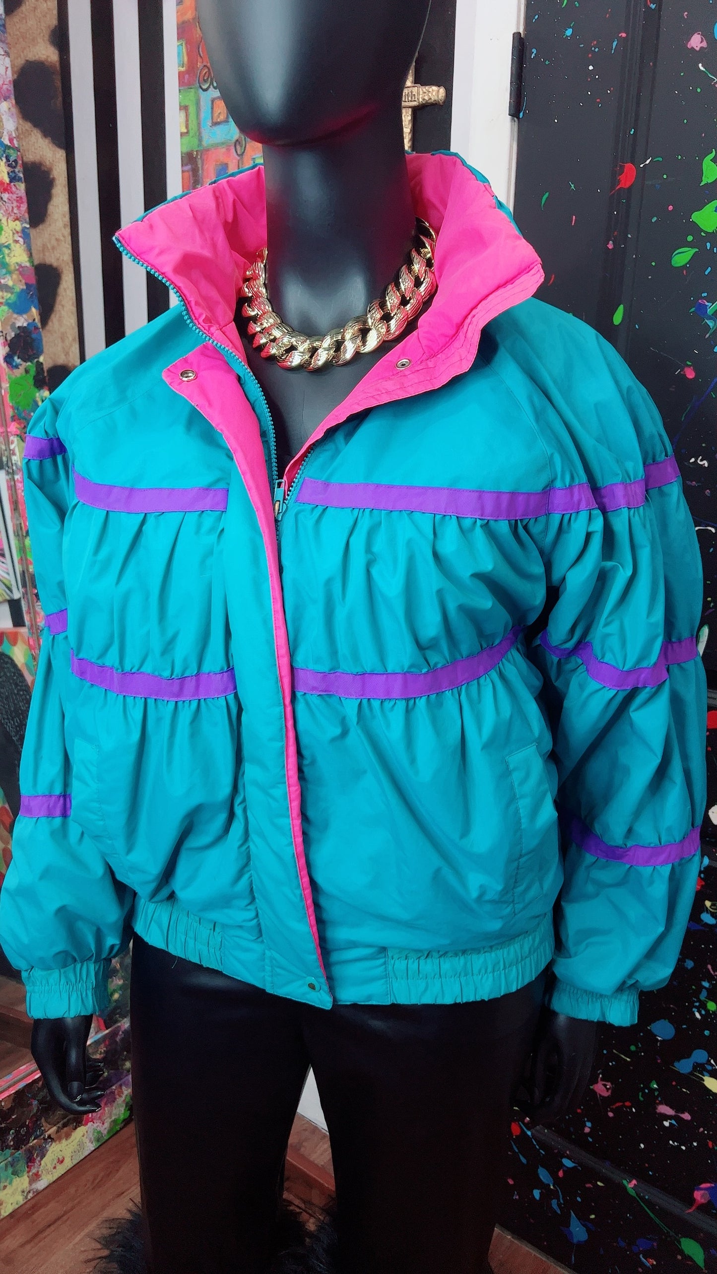 Vintage Blue, Purple & Pink Puffer Coat (18/20)