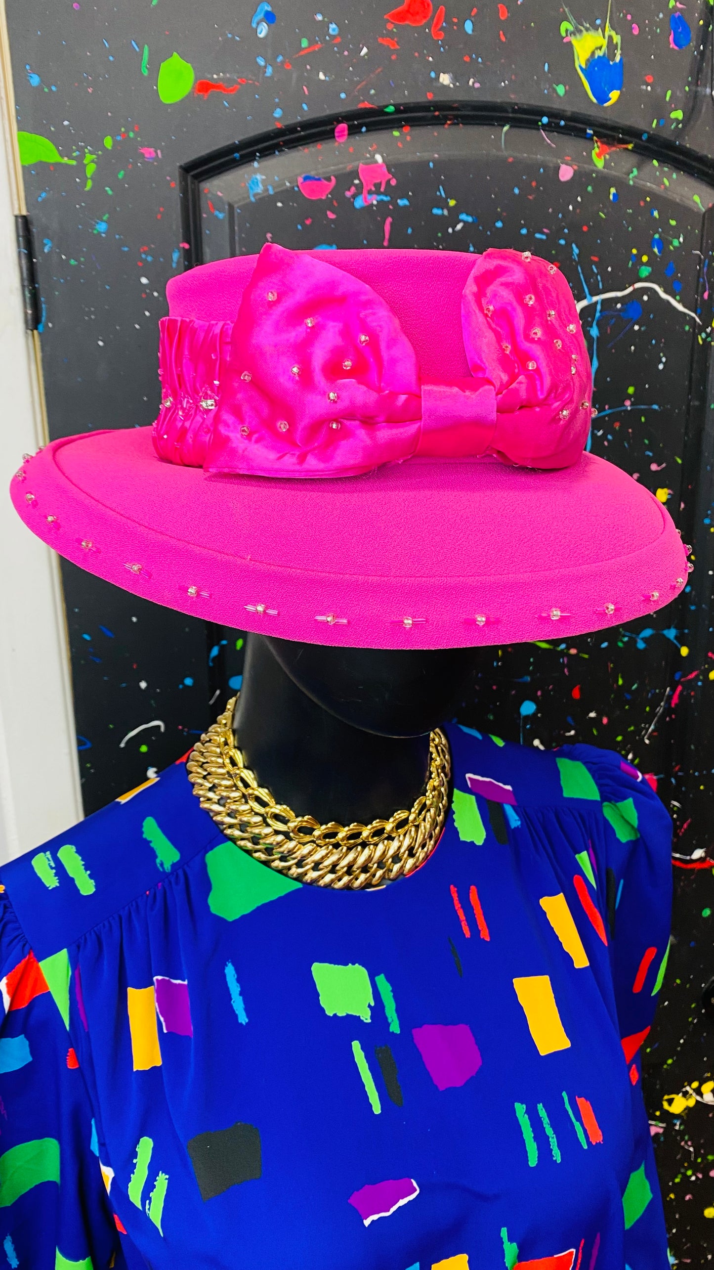 Vintage Pink & Jewel Bow Hat