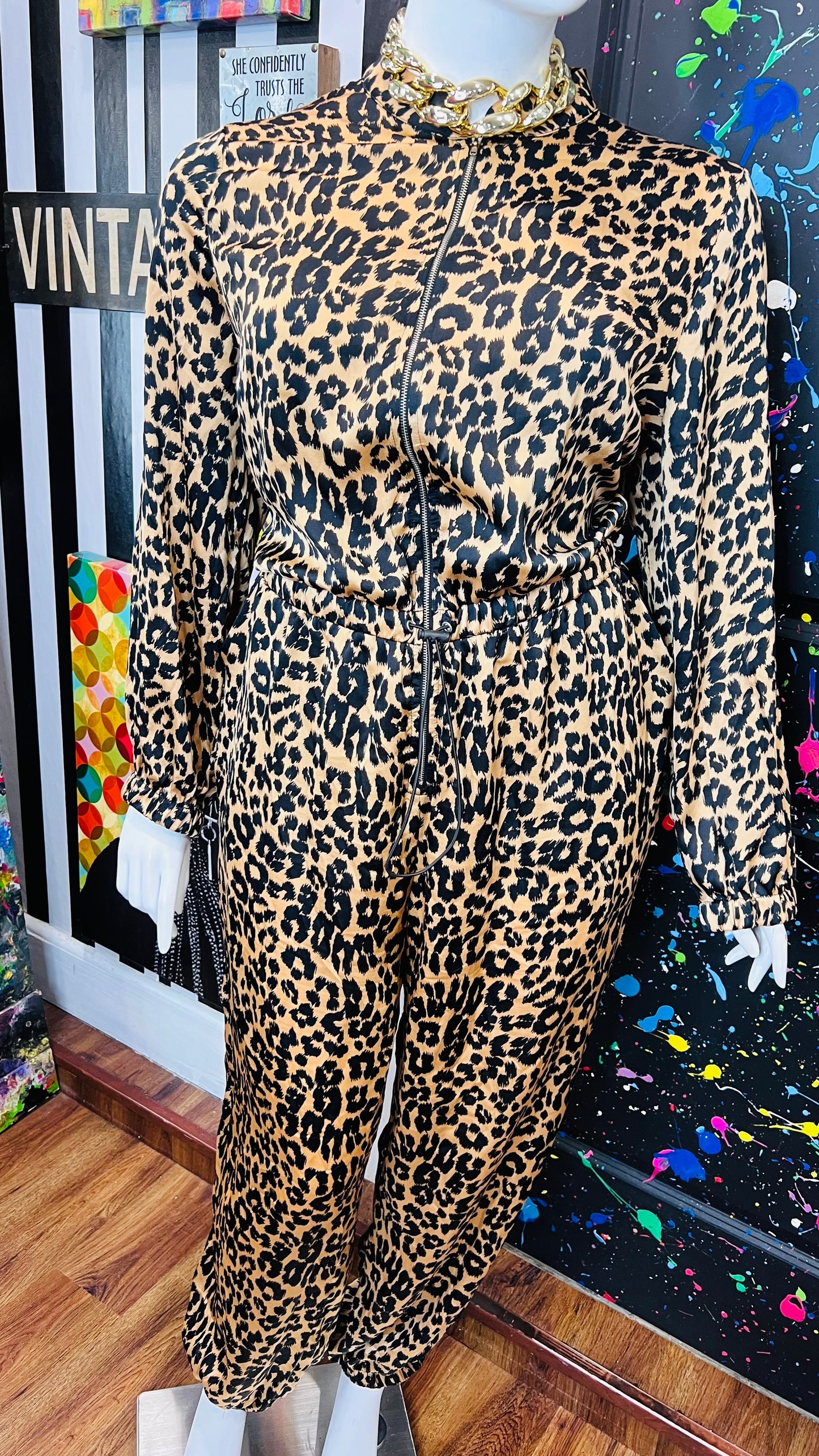Leopard Print Satin Jumpsuit (20/22)