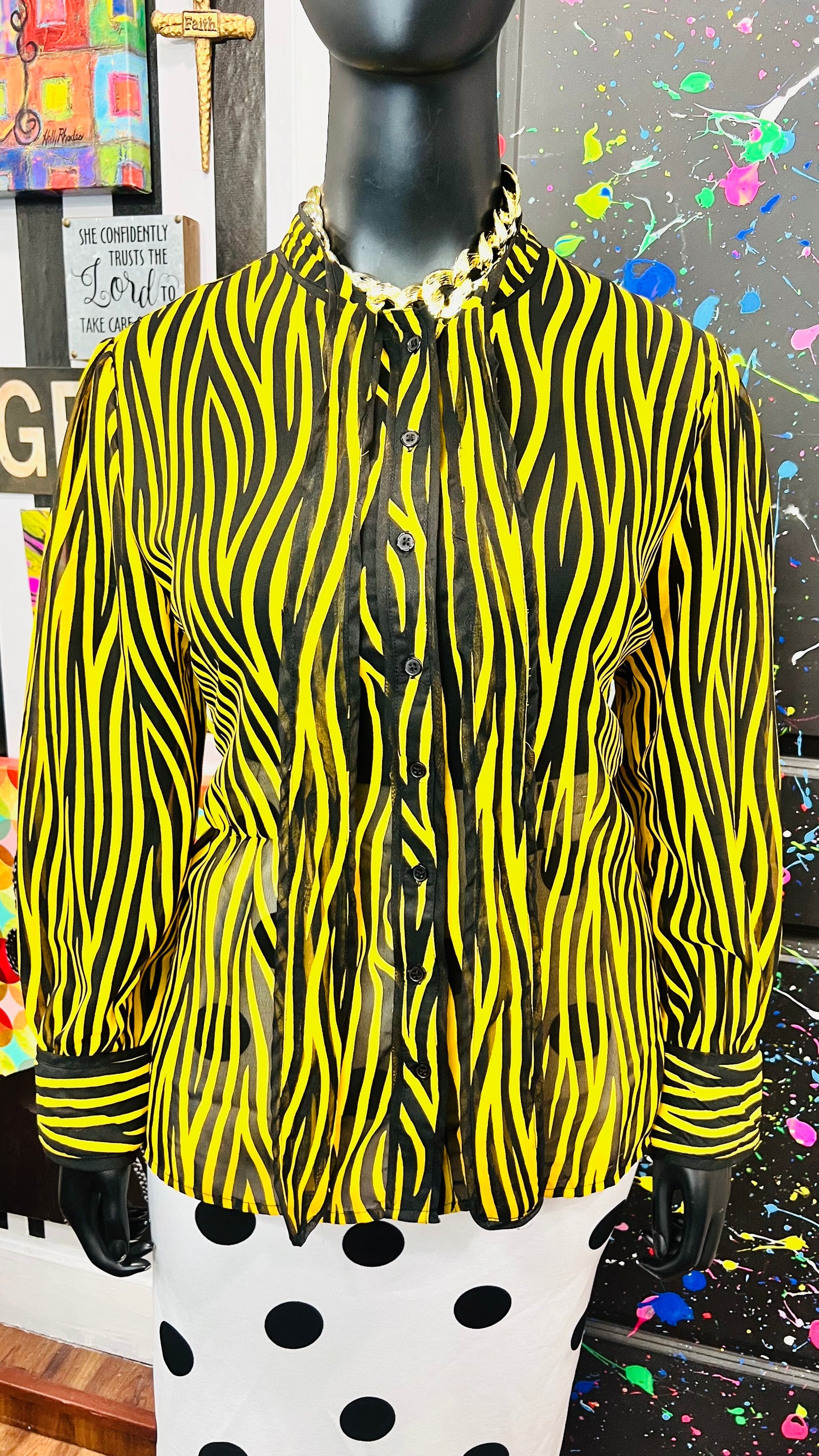 Vibtage Inspired Yellow & Black Tie Bow Blouse (18)