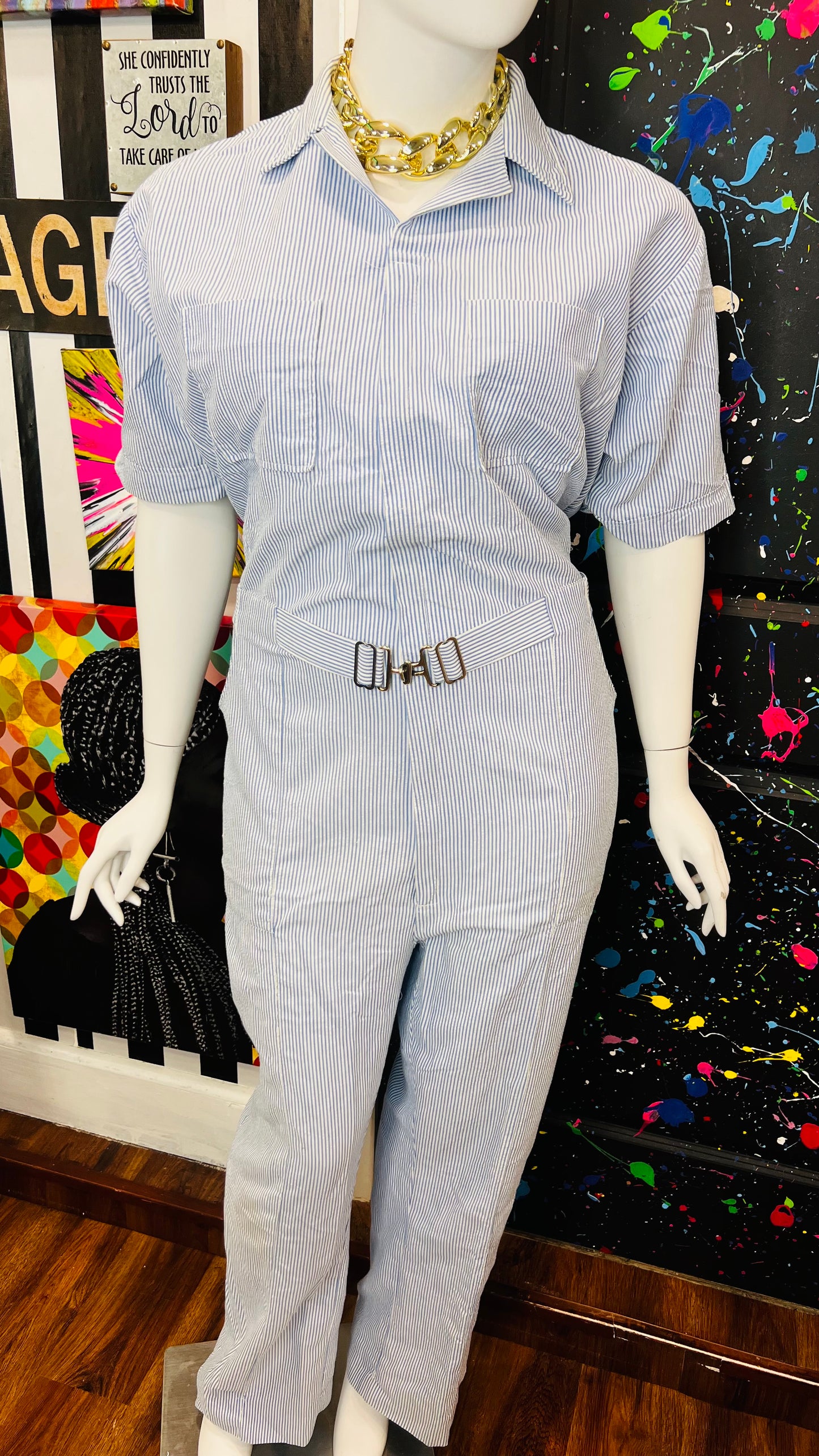 Vintage 60’s/70’s Blue & White Jumpsuit (20)