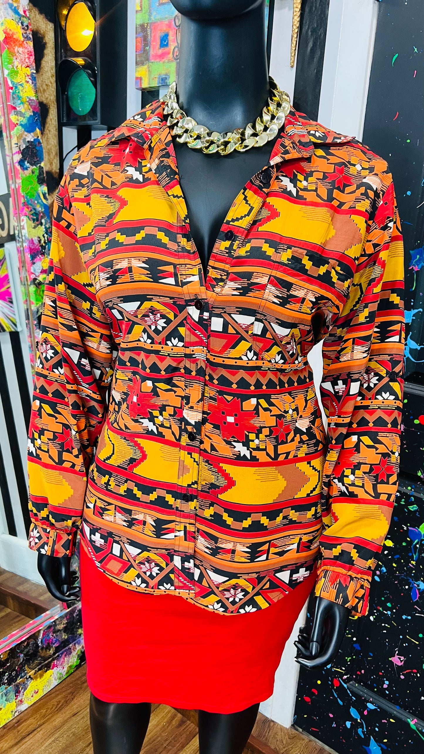 Vintage Tribal Print Blouse (18W)