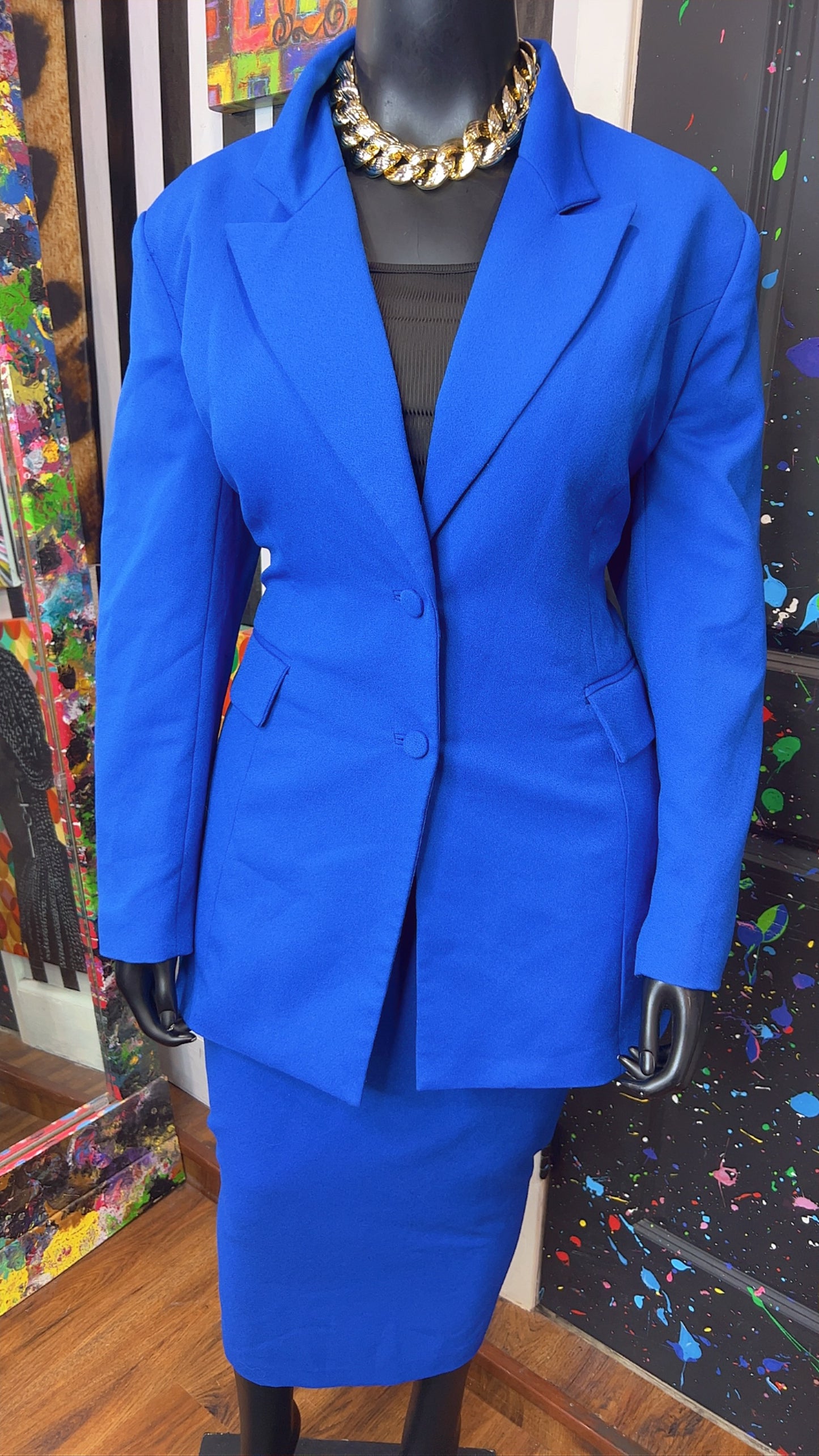 Vintage Solid Blue Skirt Suit (18)