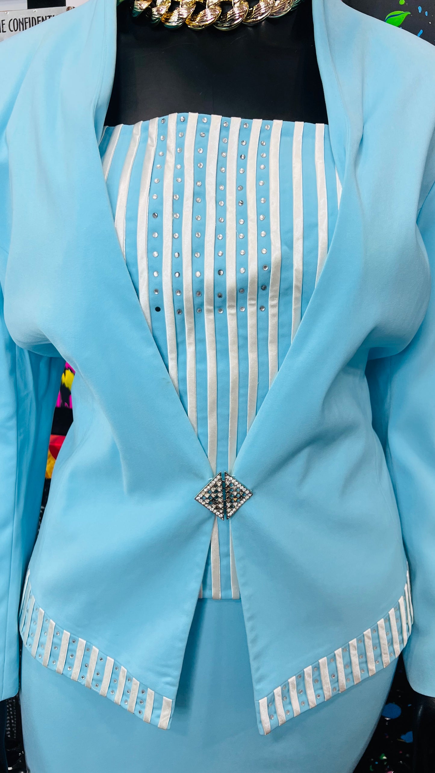 Vintage Blue & White Skirt Suit (18)