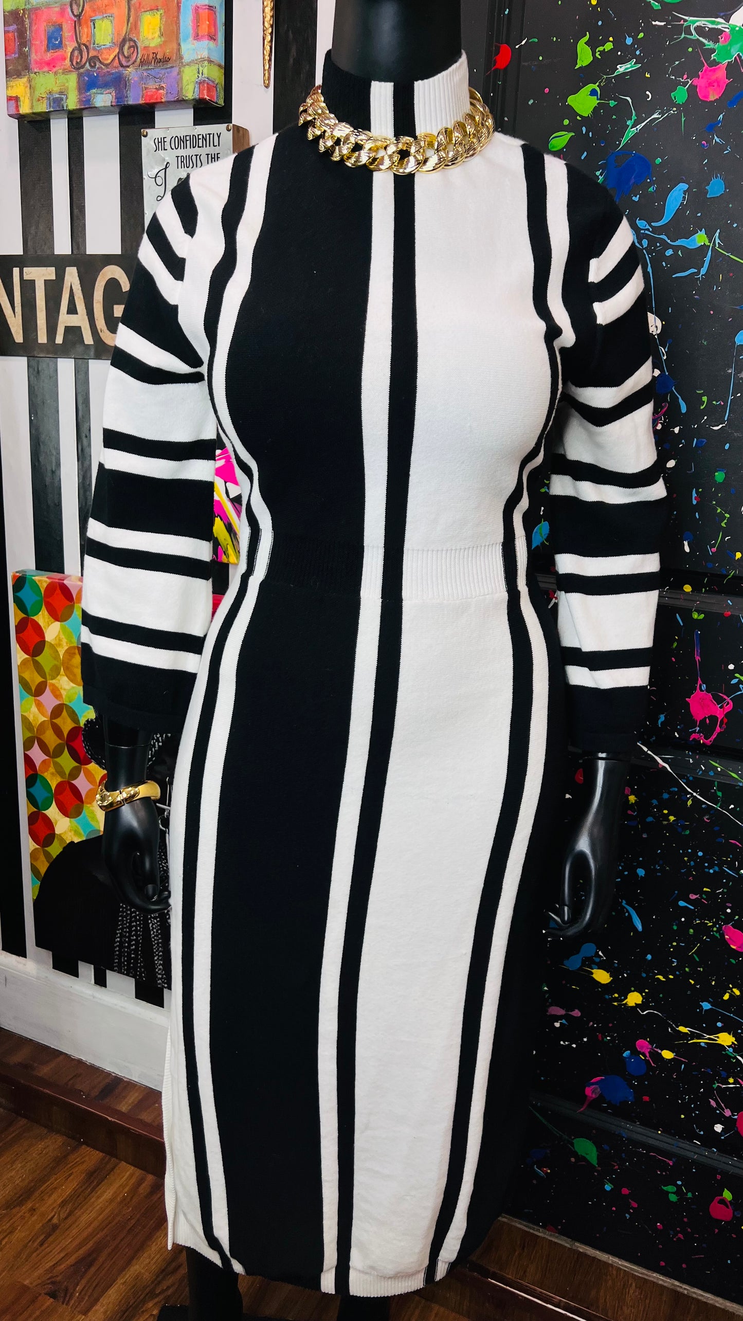 Black & White Striped Knit Dress (16/18)
