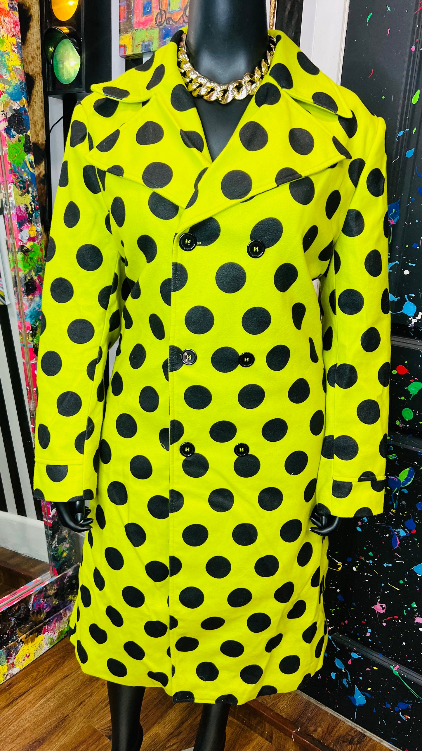 Green & Black Polka Dot Trench Coat (20)