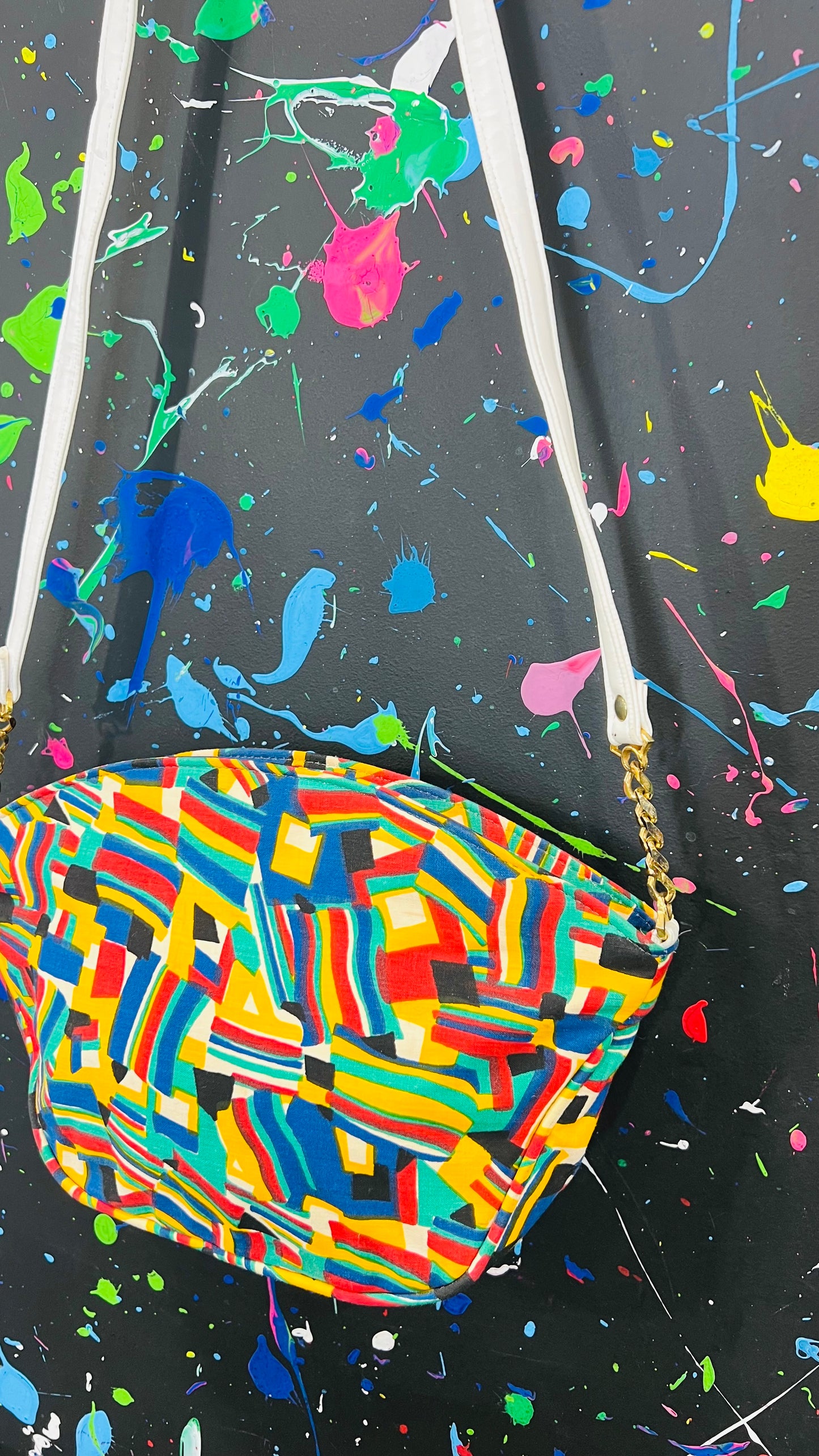 Vintage Colorblock Canvas Shoulder Bag
