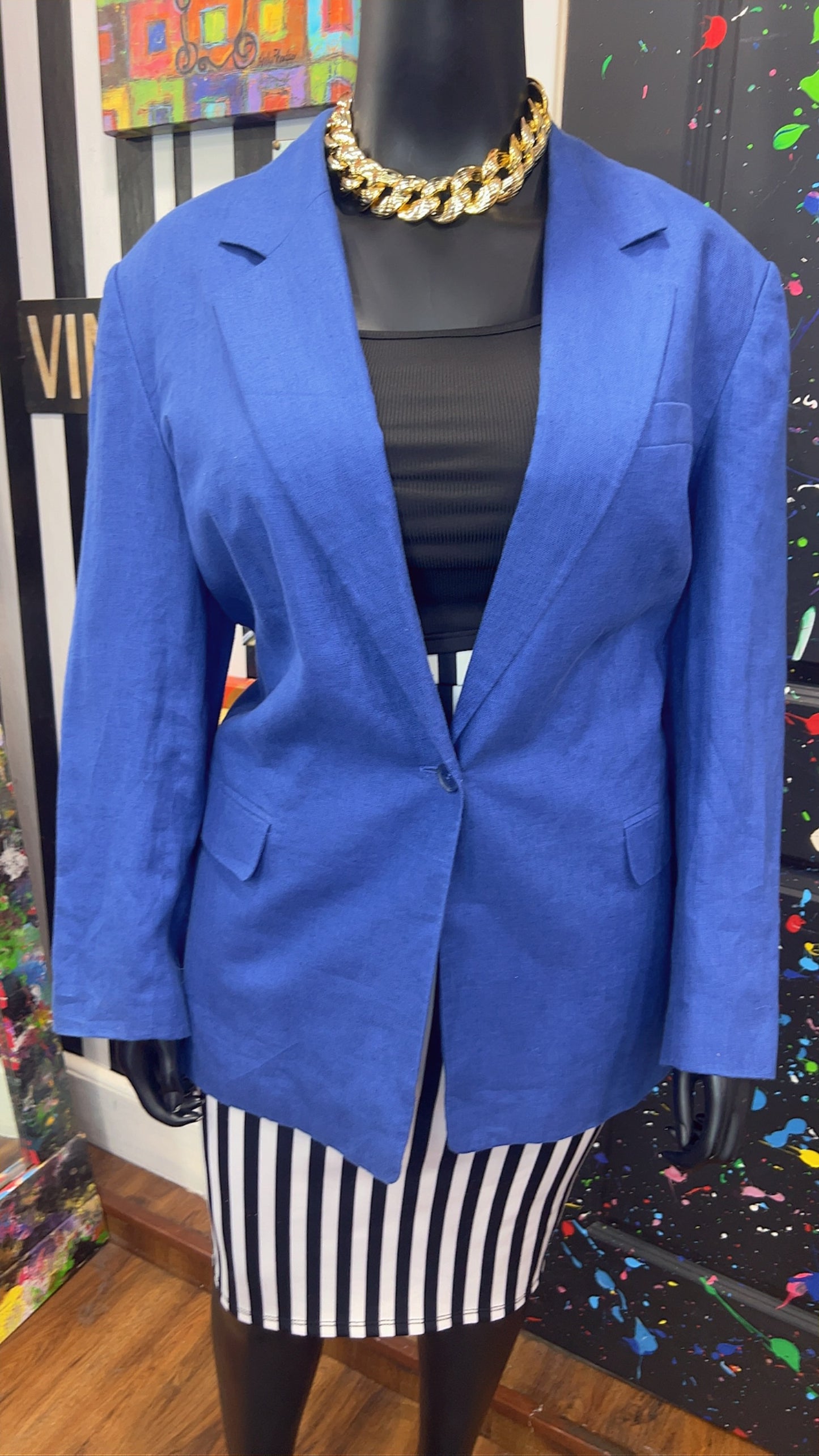 Vintage Solid Blue Blazer (22W)