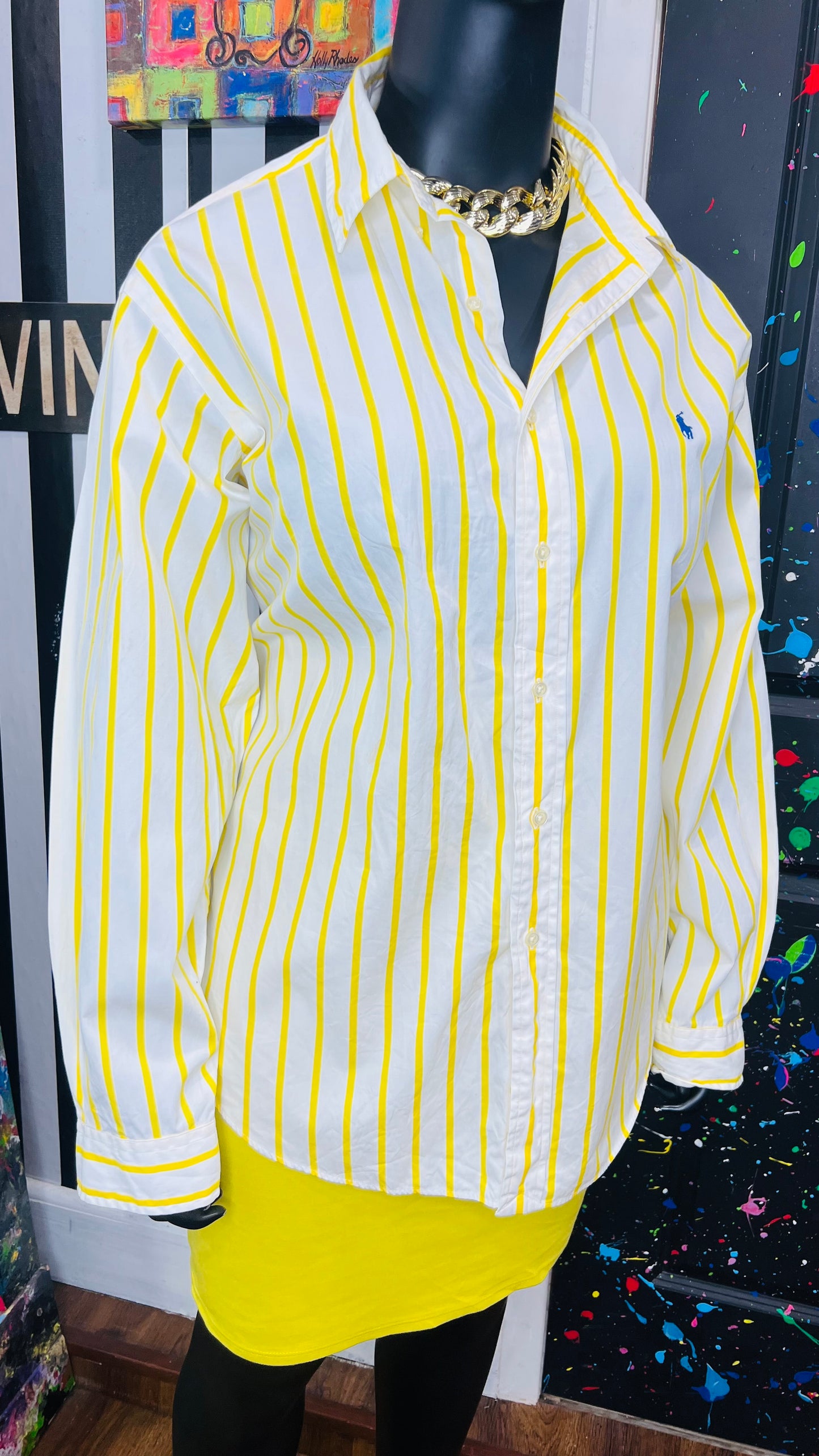 Yellow & White Ralph Lauren Polo Dress Shirt (24)