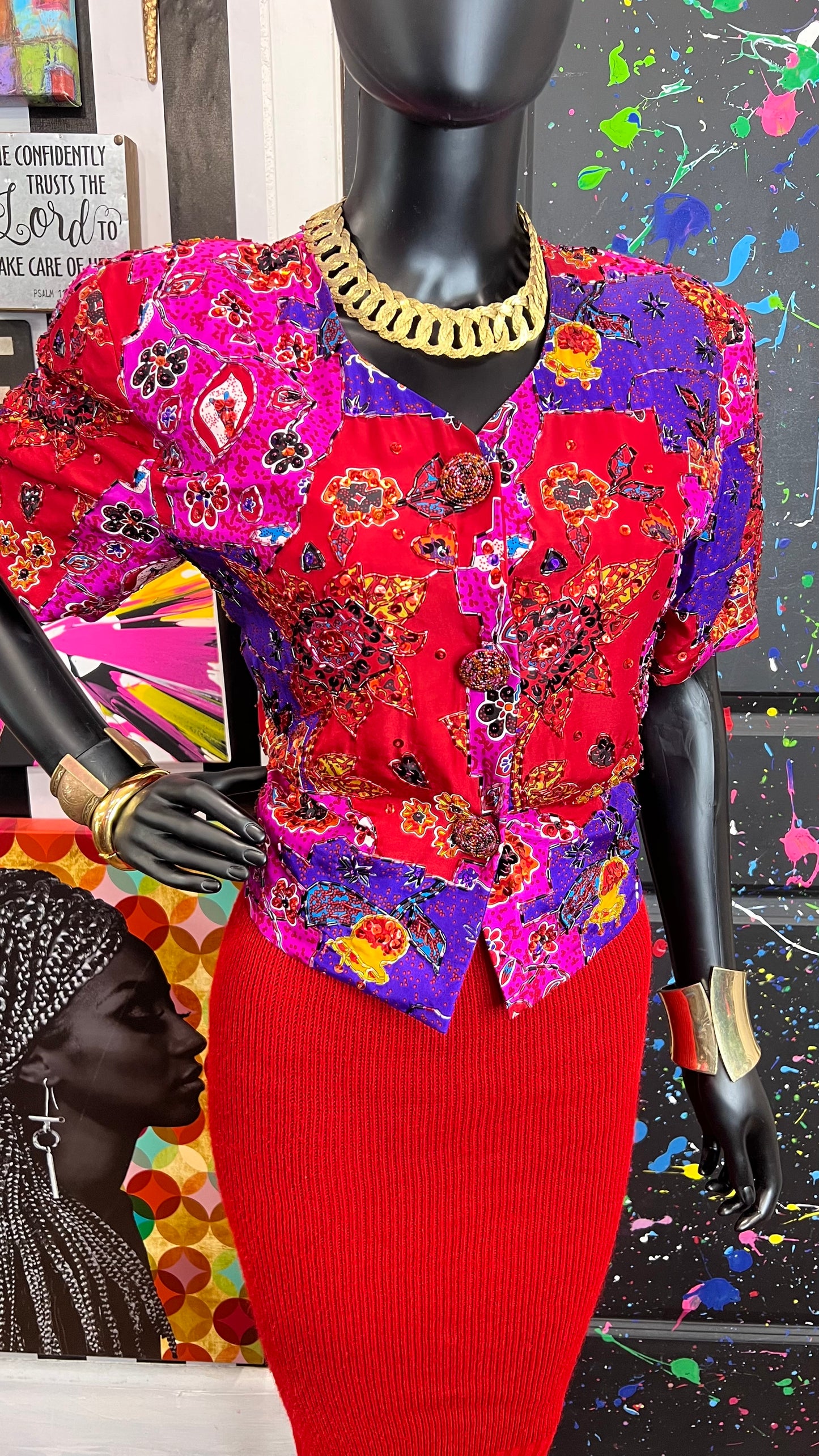 Vintage 100% Silk Sequin Blouse (12)