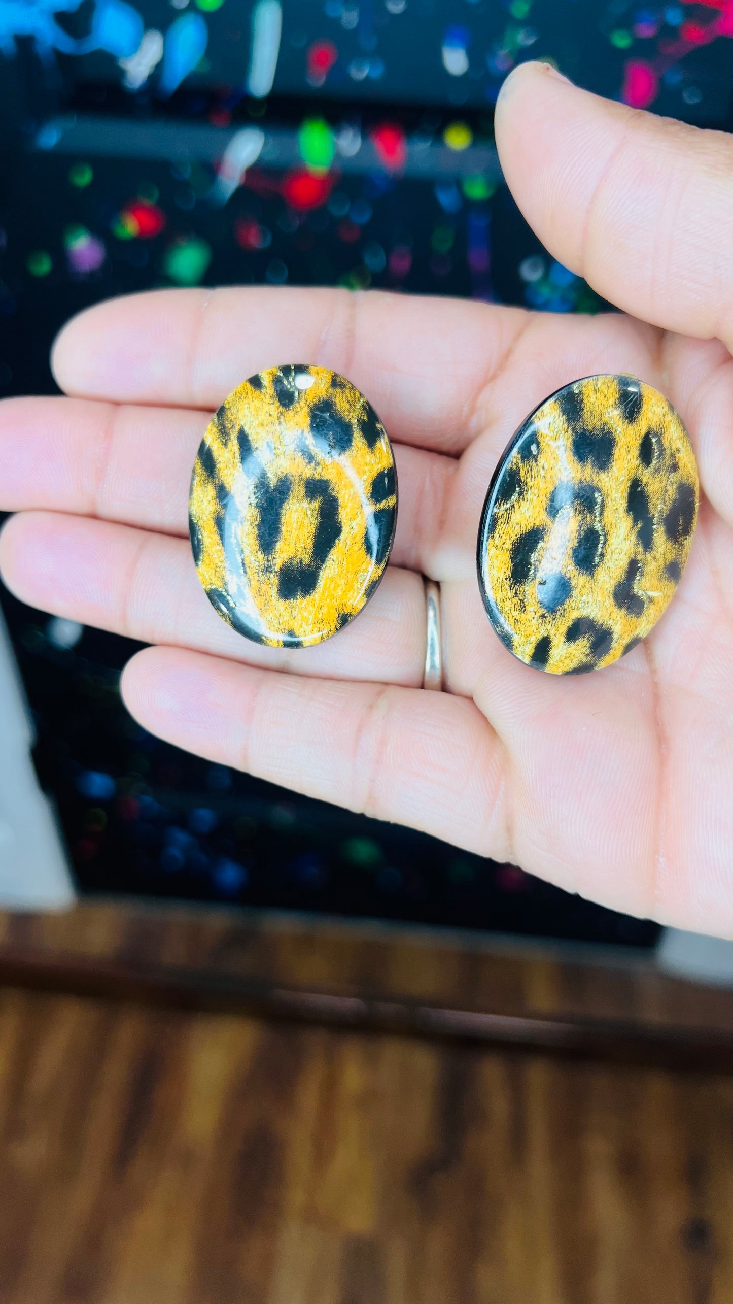 Vintage Handmade Animal Print Clip On Earrings