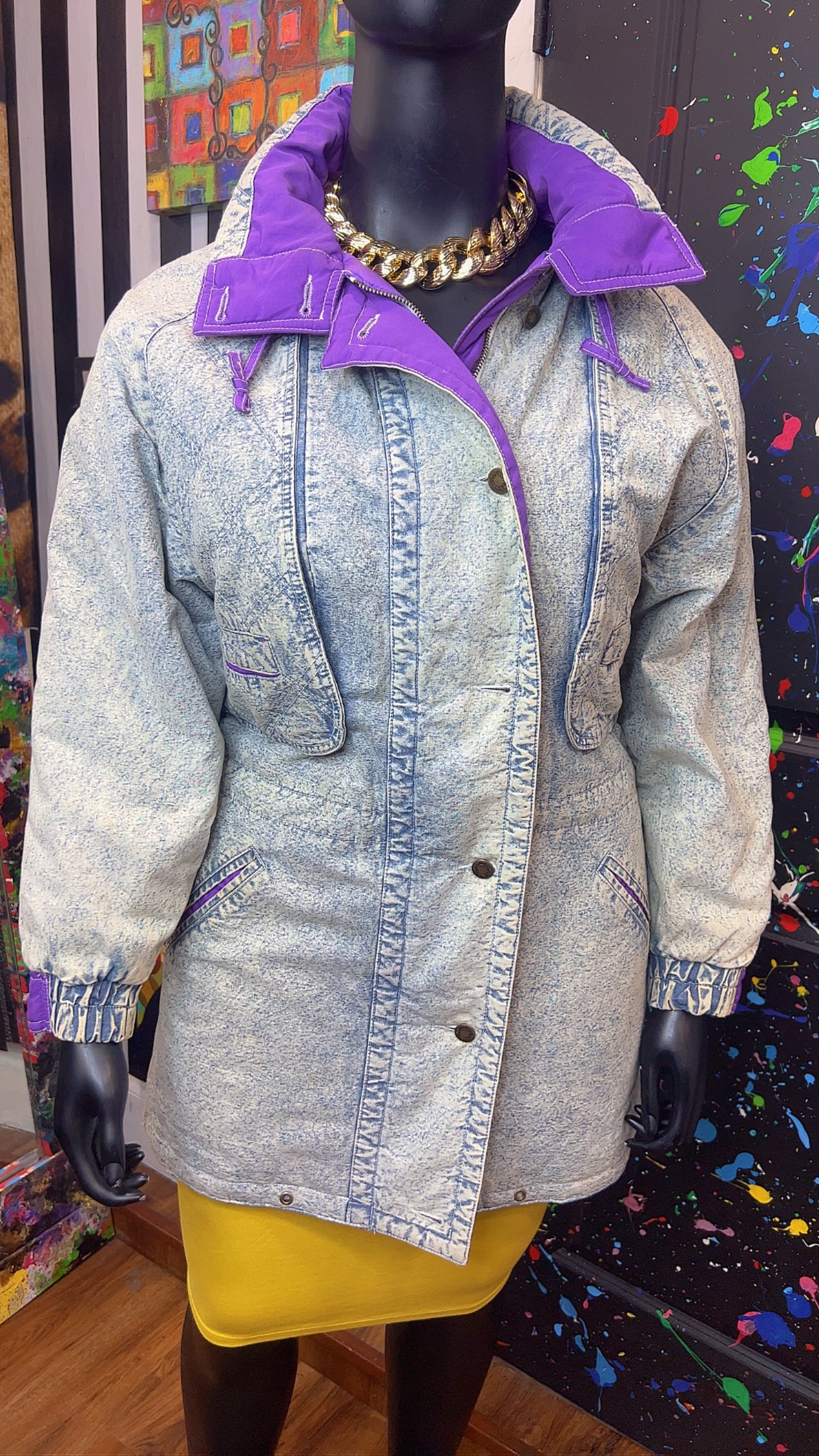 Vintage Stonewash Denim & Purple Puffer Coat (16)