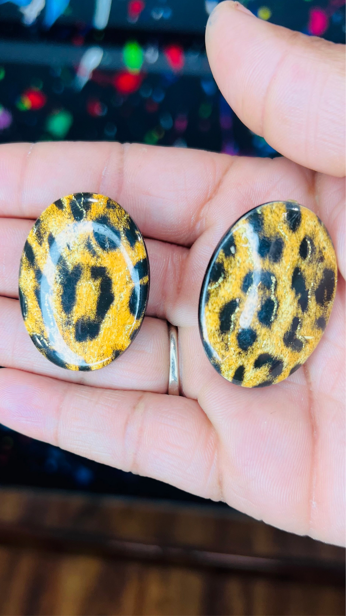Vintage Handmade Animal Print Clip On Earrings