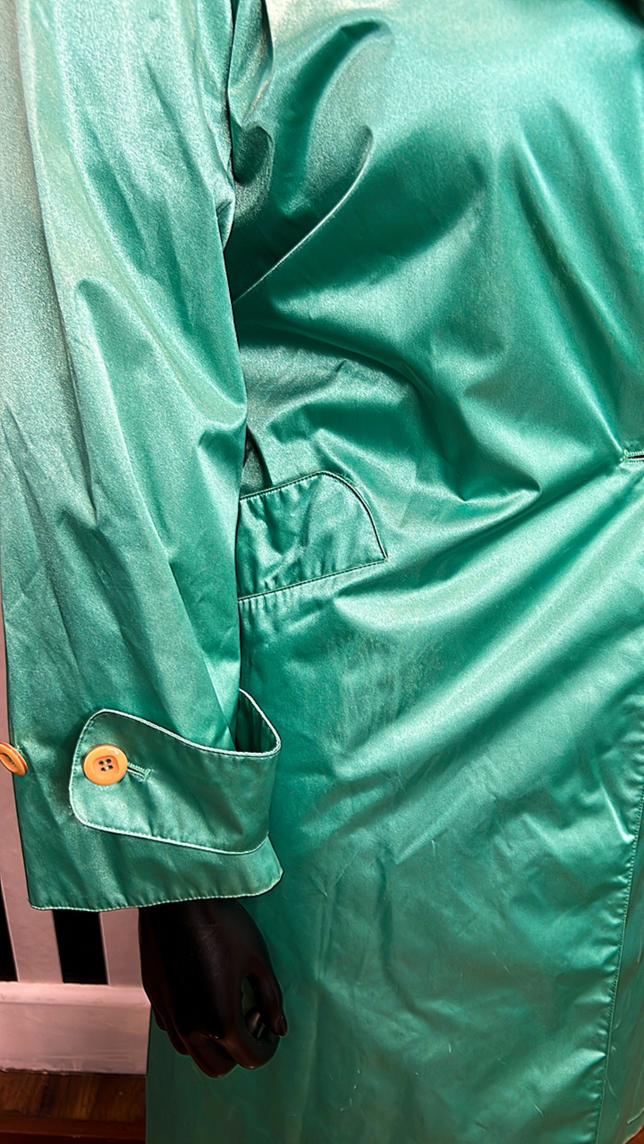 Vintage Mint Greenish Trench Coat (12)