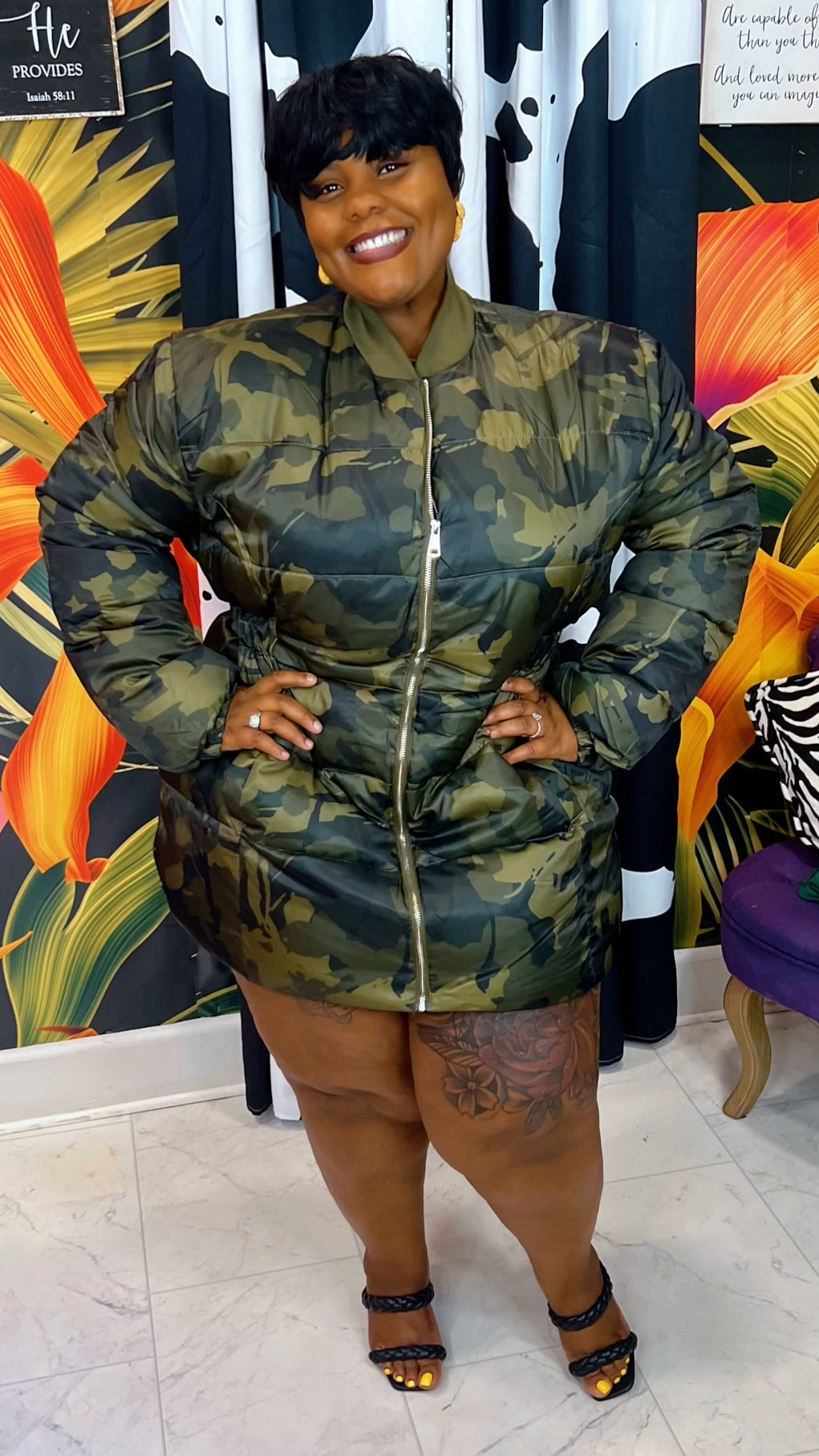 Plus Size Vintage Inspired -Camo Puffer Coat Dress
