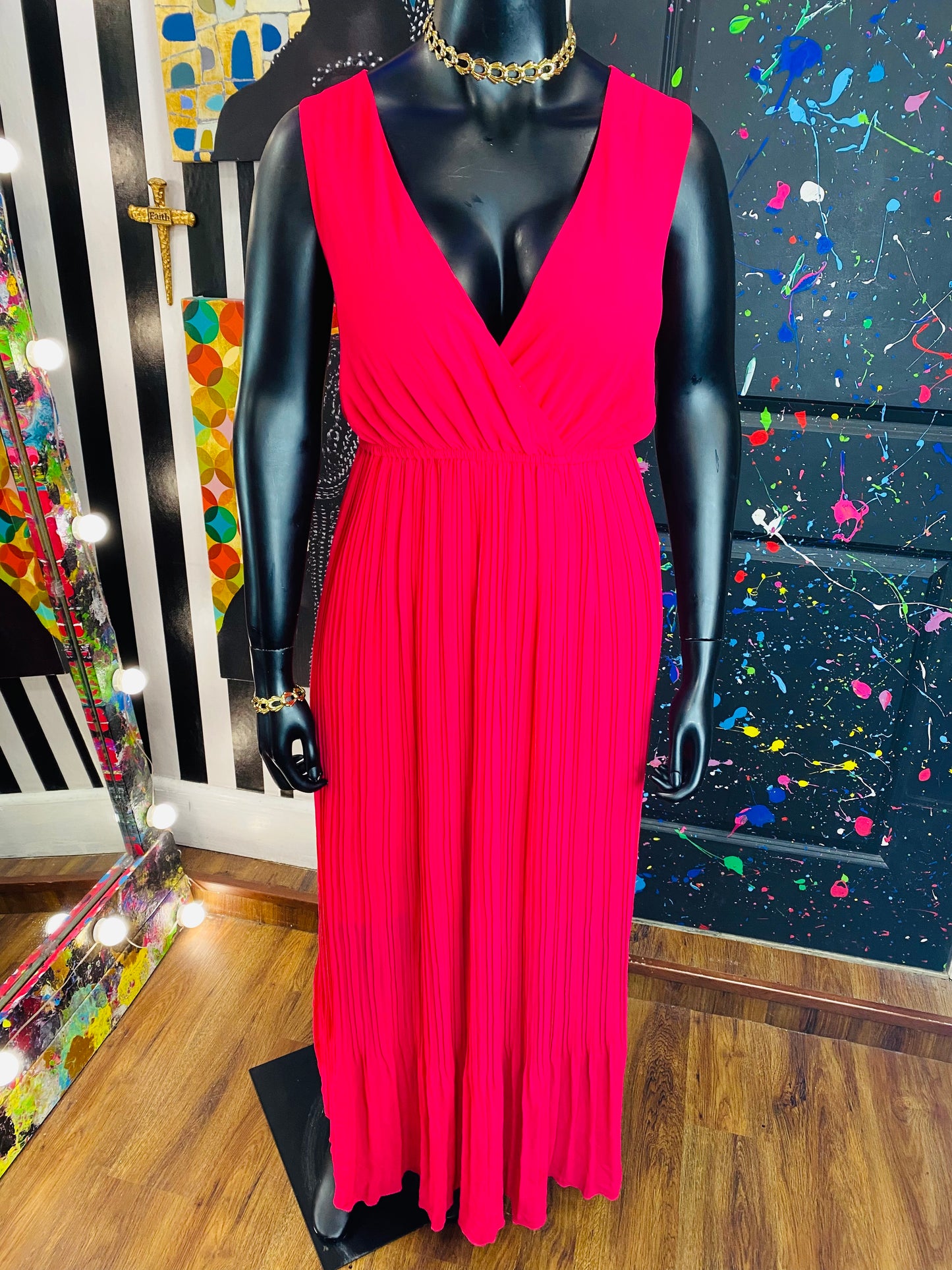 Vintage Pink Sleeveless Evening Gown Dress