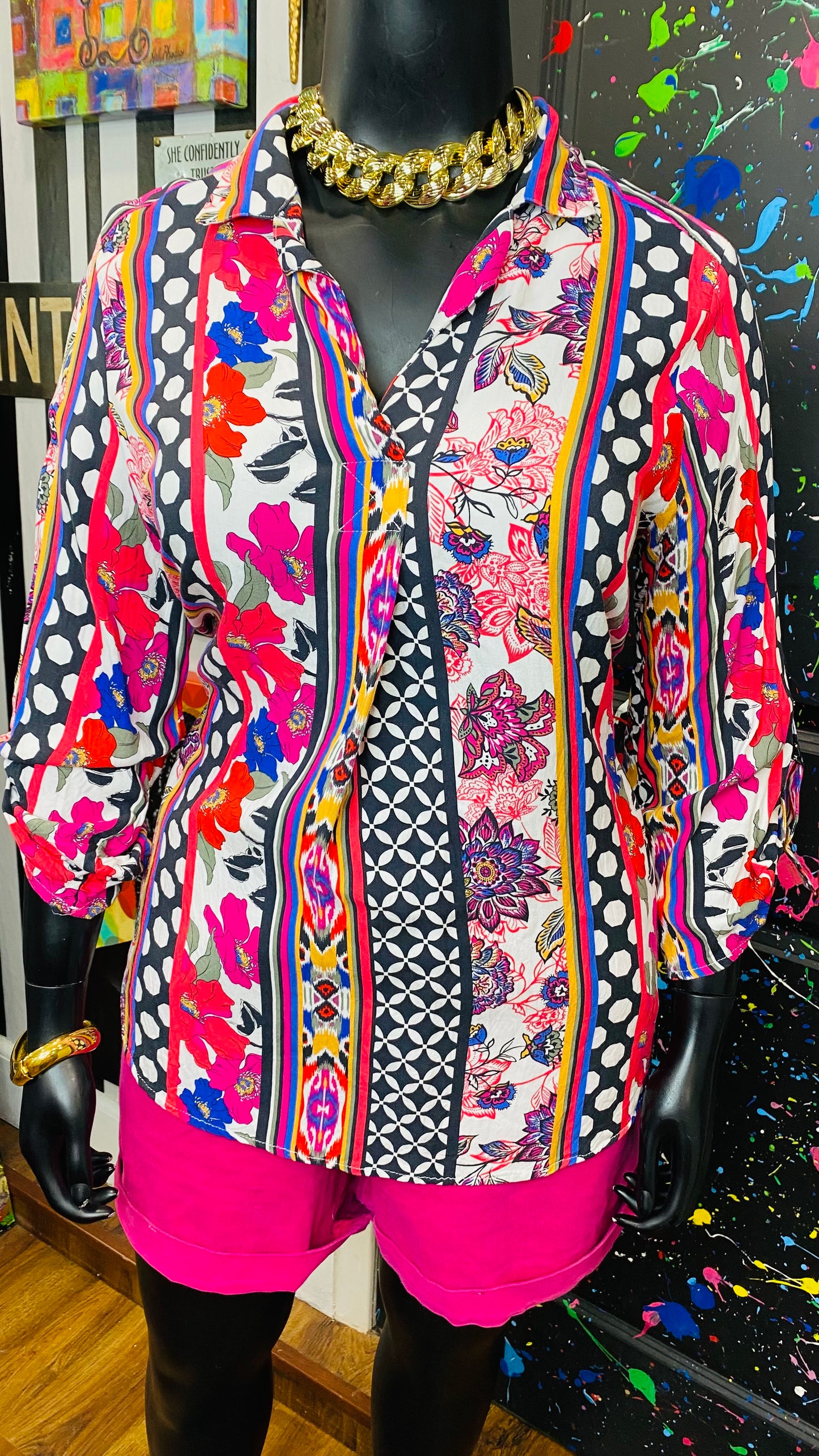 Abstract Pink Black & White Blouse (20)