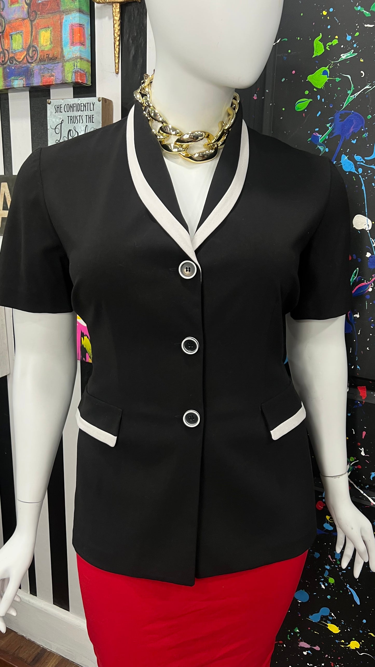 Vintage Black & White Blazer Blouse (18)