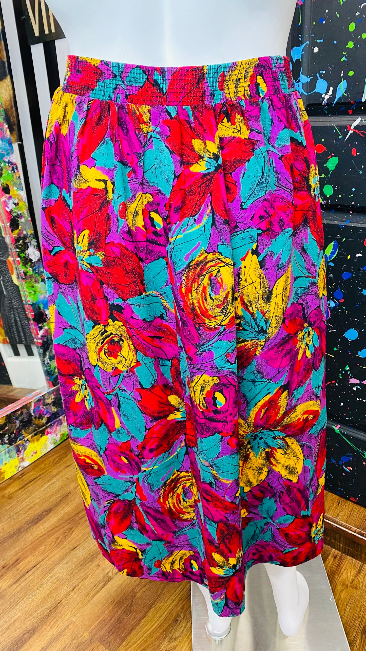Vintage Rayon Abstract Print Skirt (16)