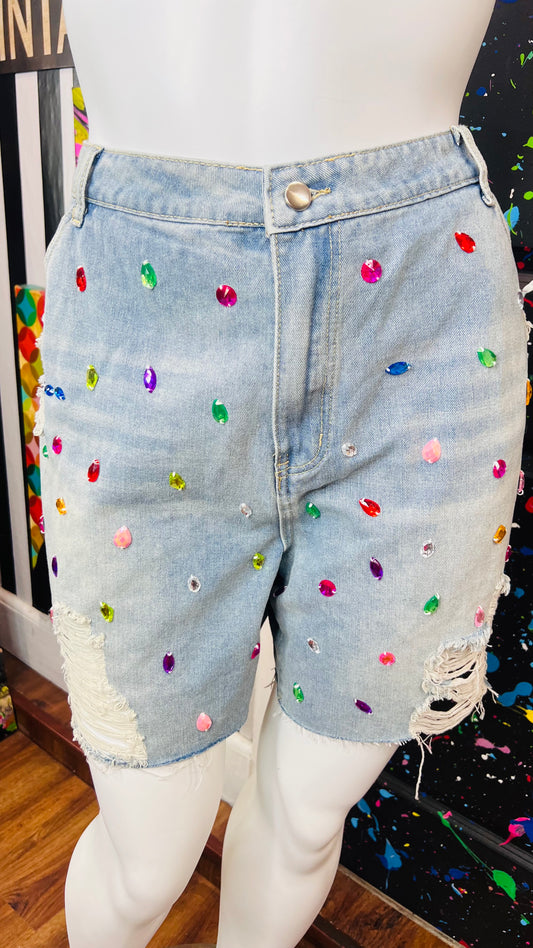 Denim Rhinestone Shorts- New w/Tags (22)
