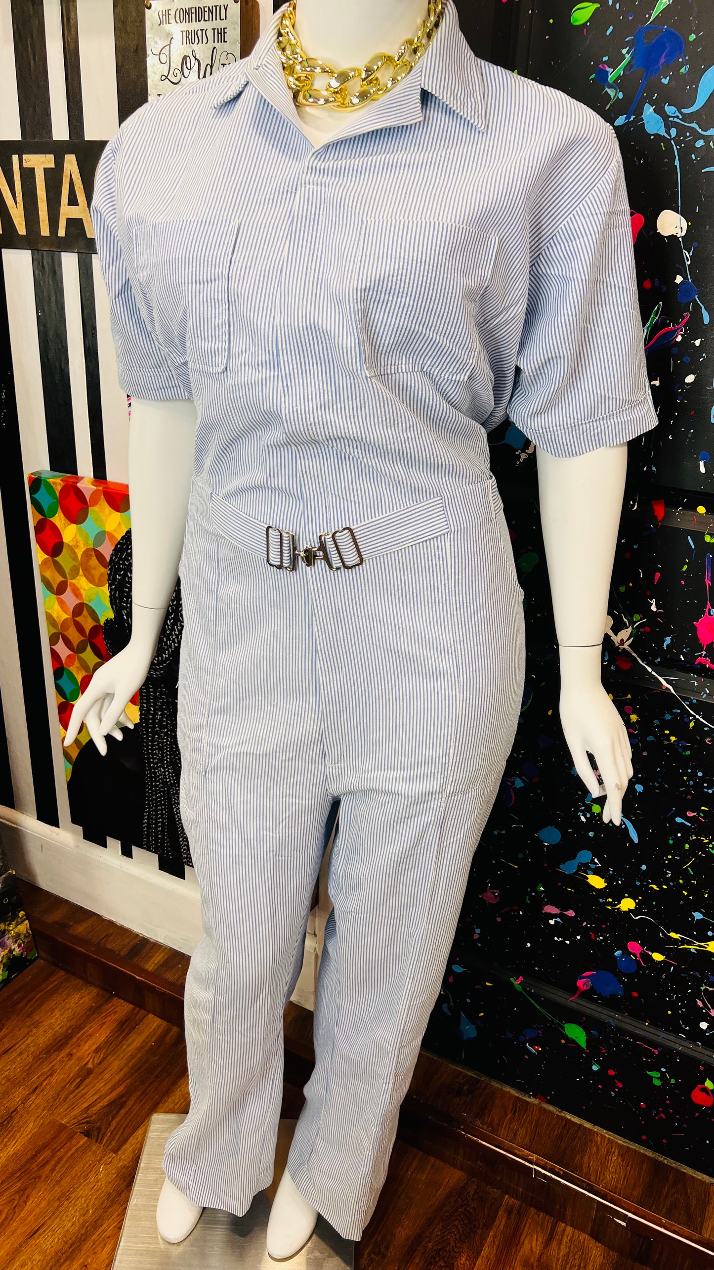 Vintage 60’s/70’s Blue & White Jumpsuit (20)