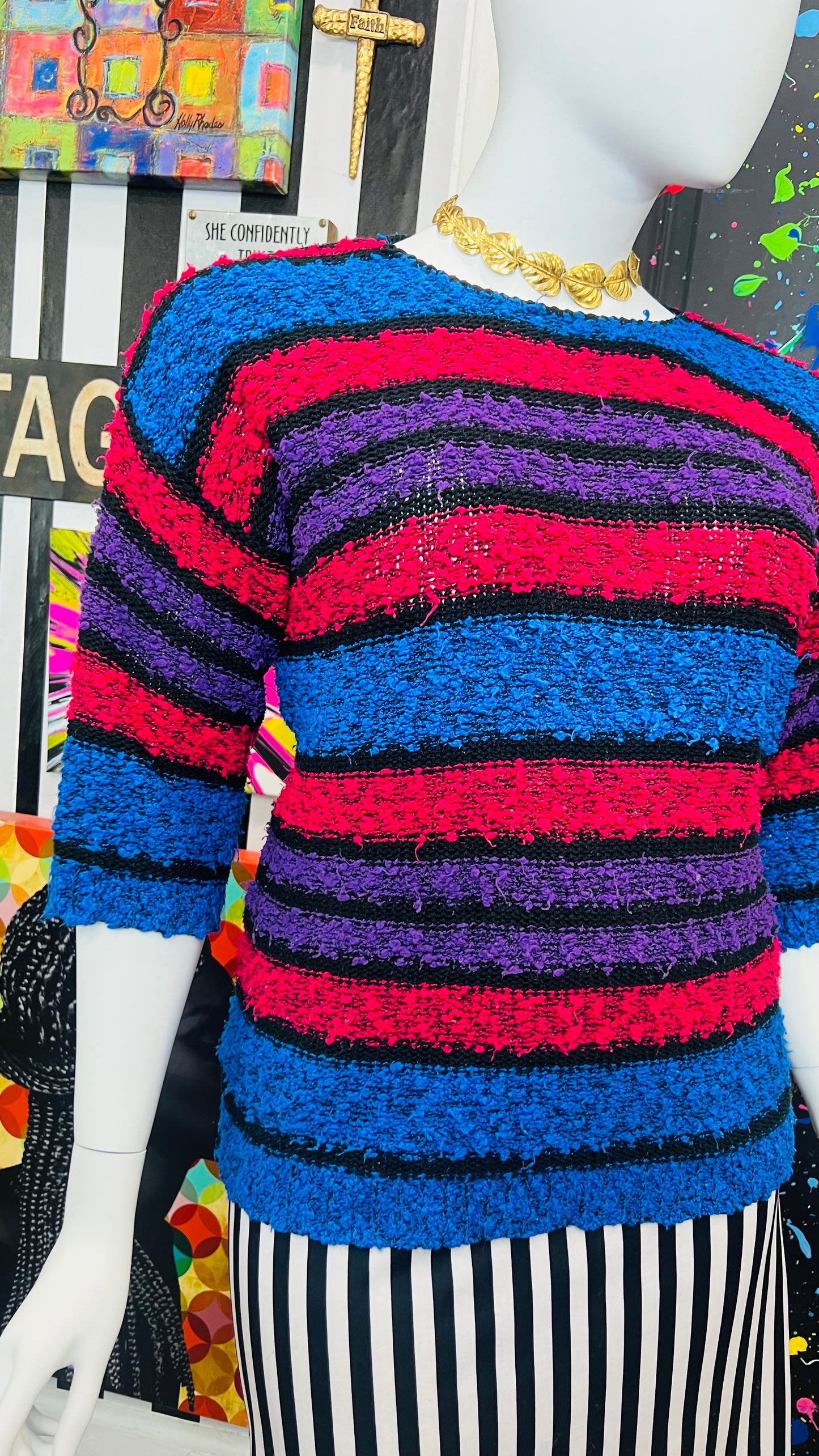 Vintage Knit Striped Sweater (18)