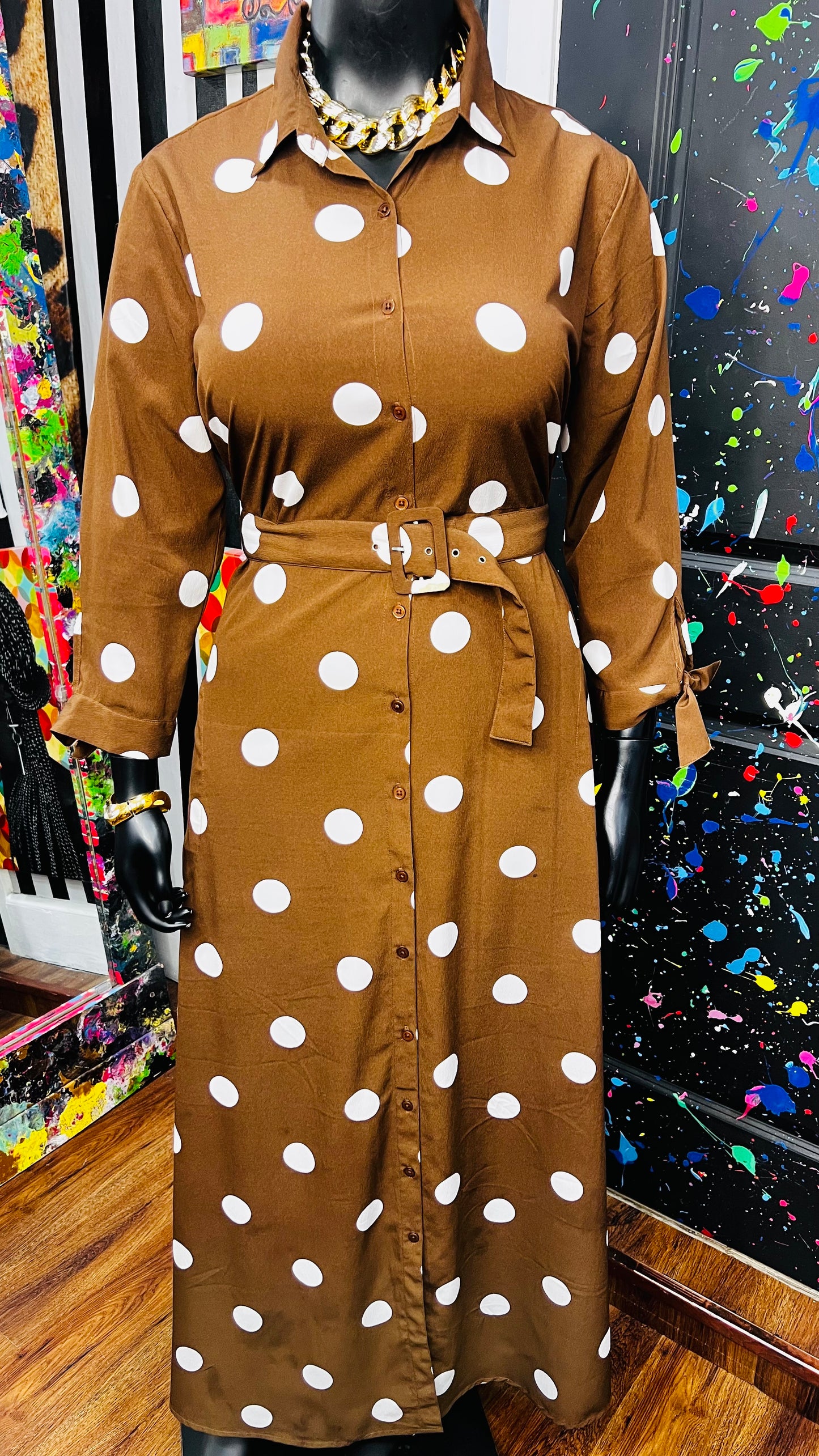 Brown & White Polka Dress/Duster (16)