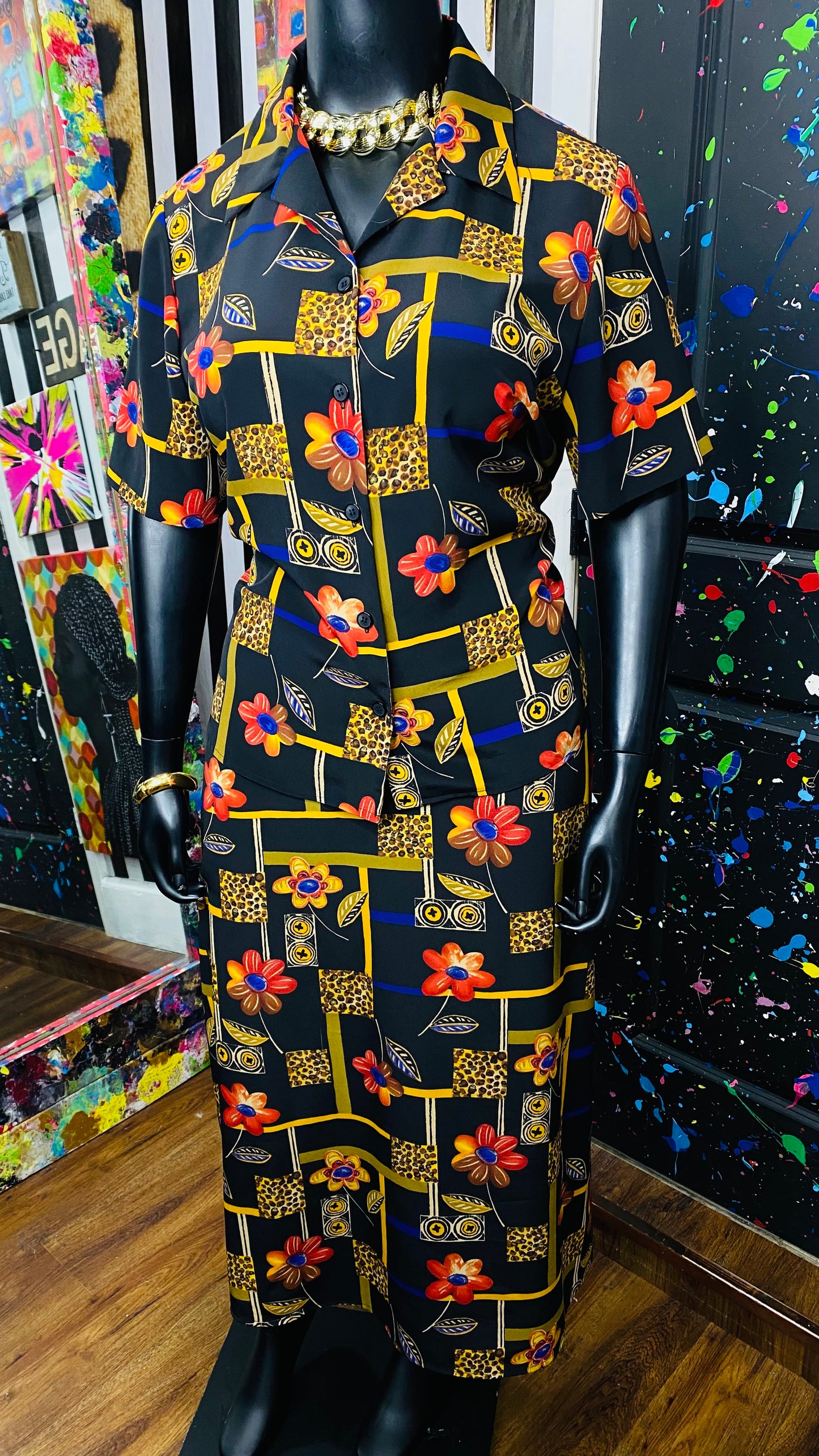 Vintage Animal Pribt & Floral Skirt Set (18W)