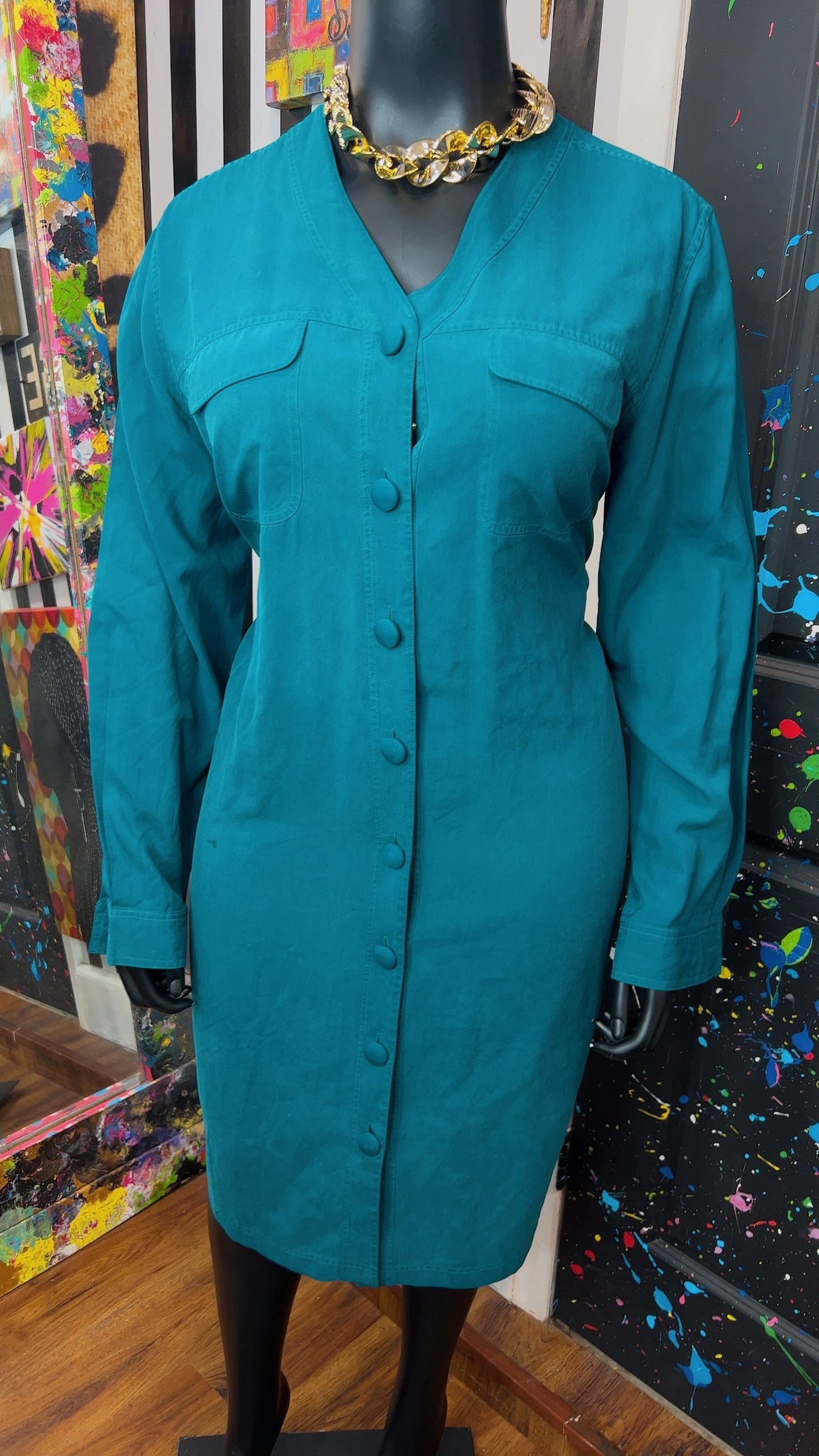 Vintage 100% Silk Teal Dress (18W)