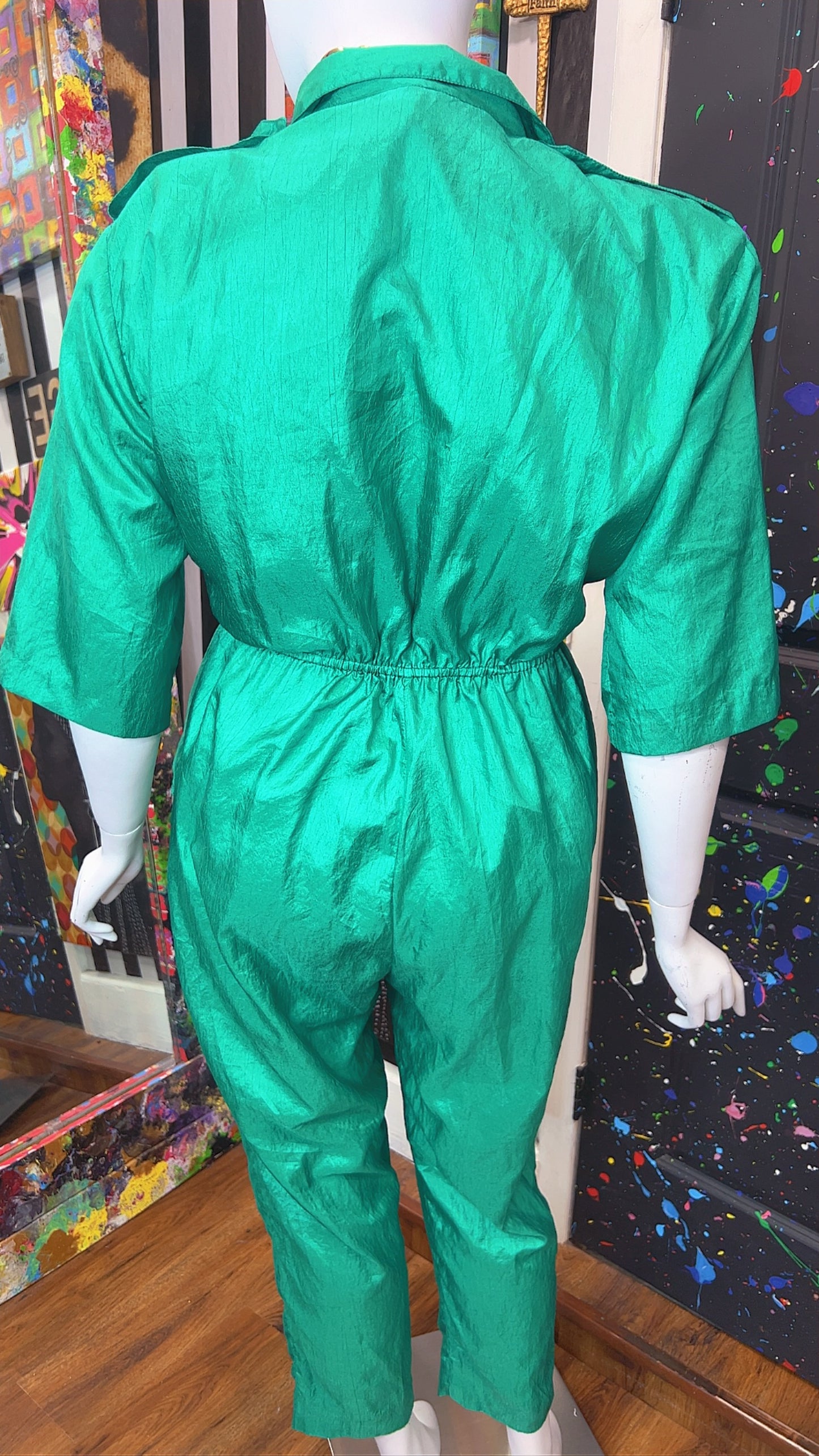 Vintage Green Jumpsuit w/ White & Green Polka Dots (14W)
