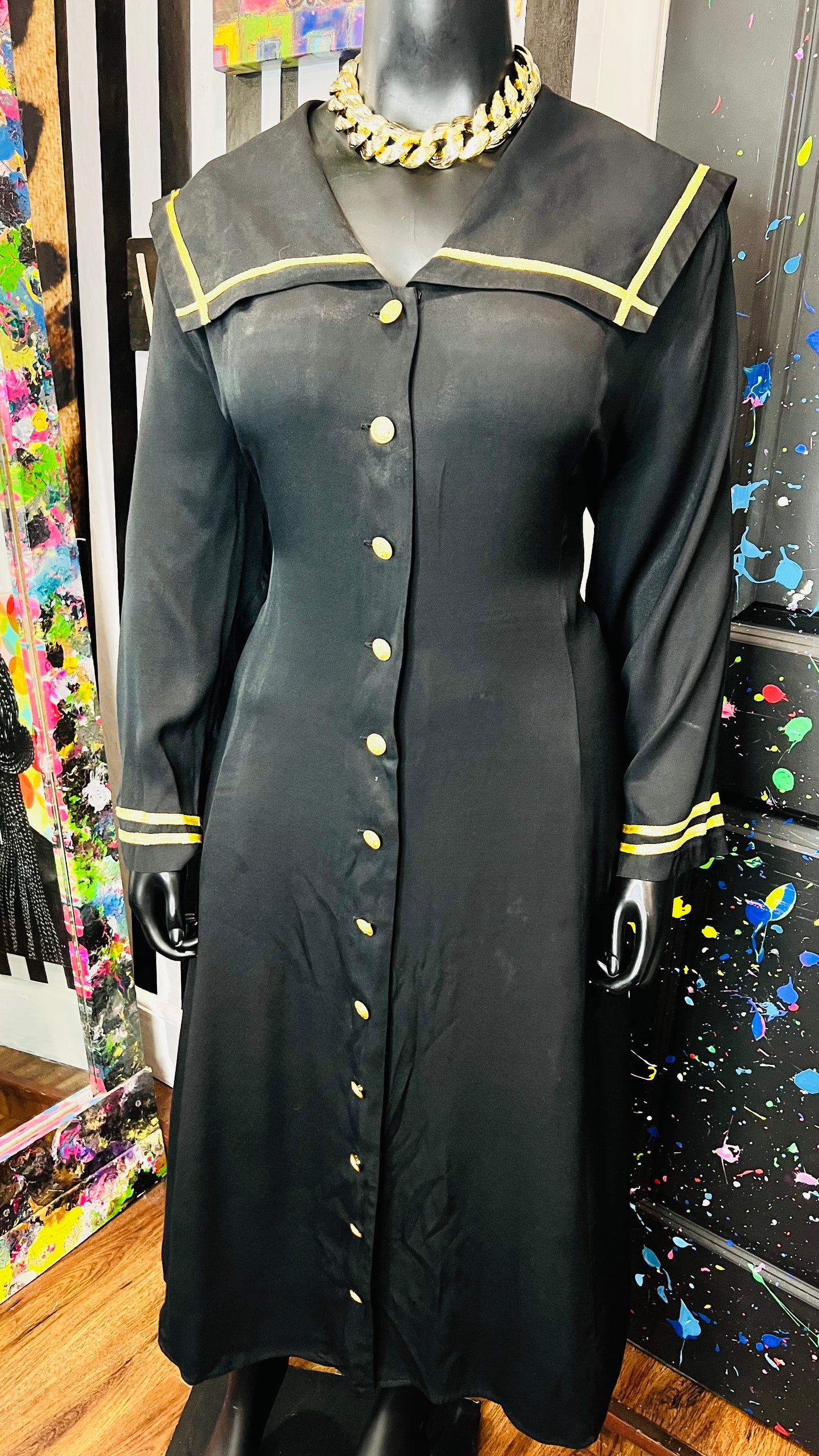 Vintage Black & Gold Sailor Dress (24)