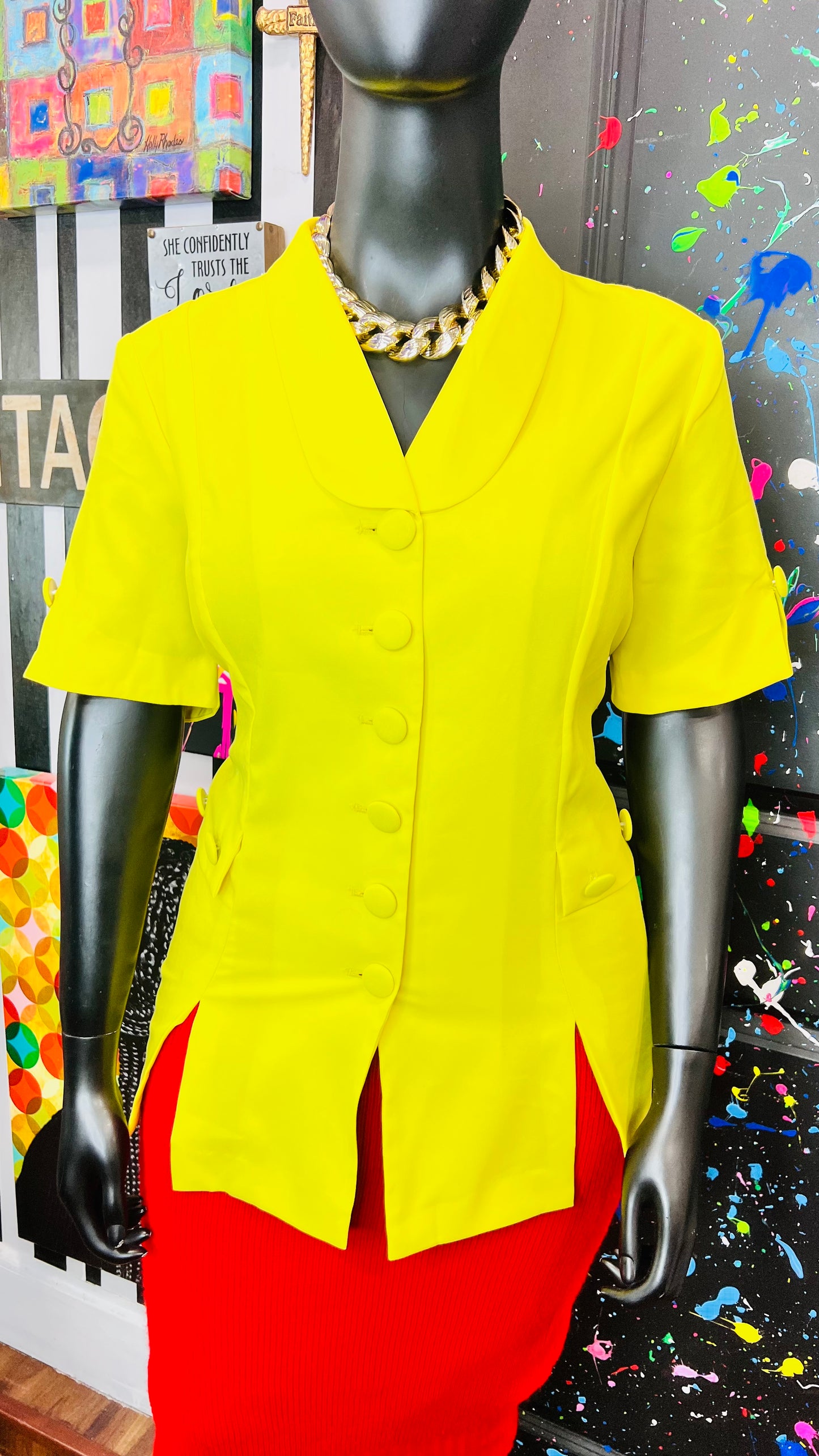 Vintage Yellow Blazer Blouse (18W)