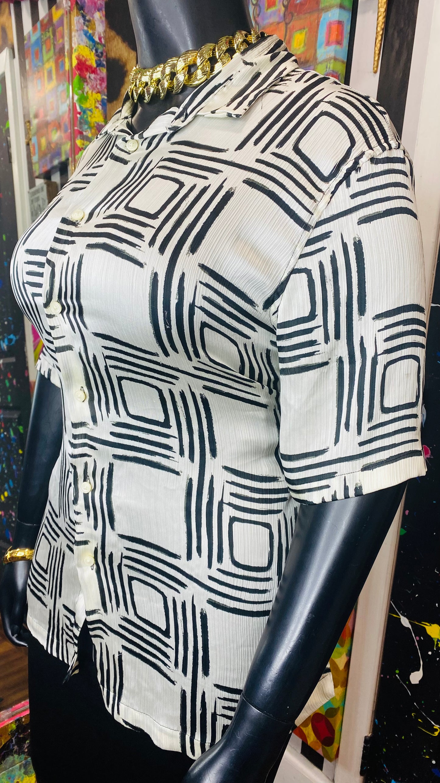Zara Black & Cream Blouse (16)