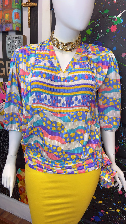 Vintage Pastel Polka Dot & Mix Print Blouse (20)