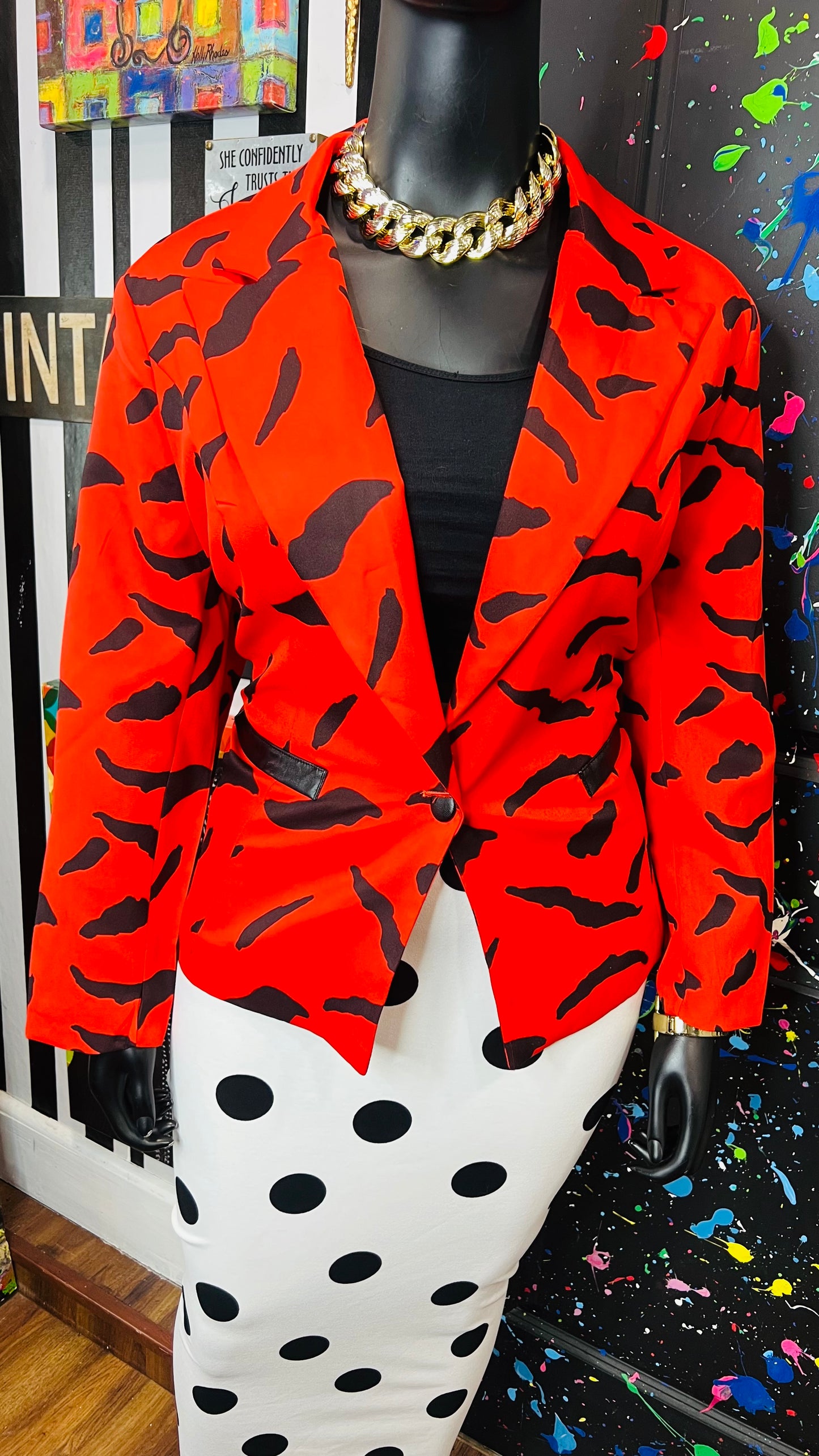 Vintage Inspired Dorinda Clark Cole Red & Black Blazer (24W)