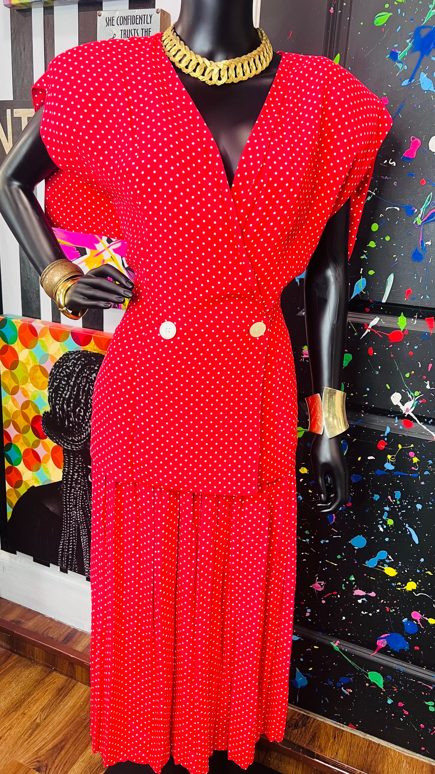 Vintage ‘Maggie’ Red & White Polka Dot Skirt Set (12)