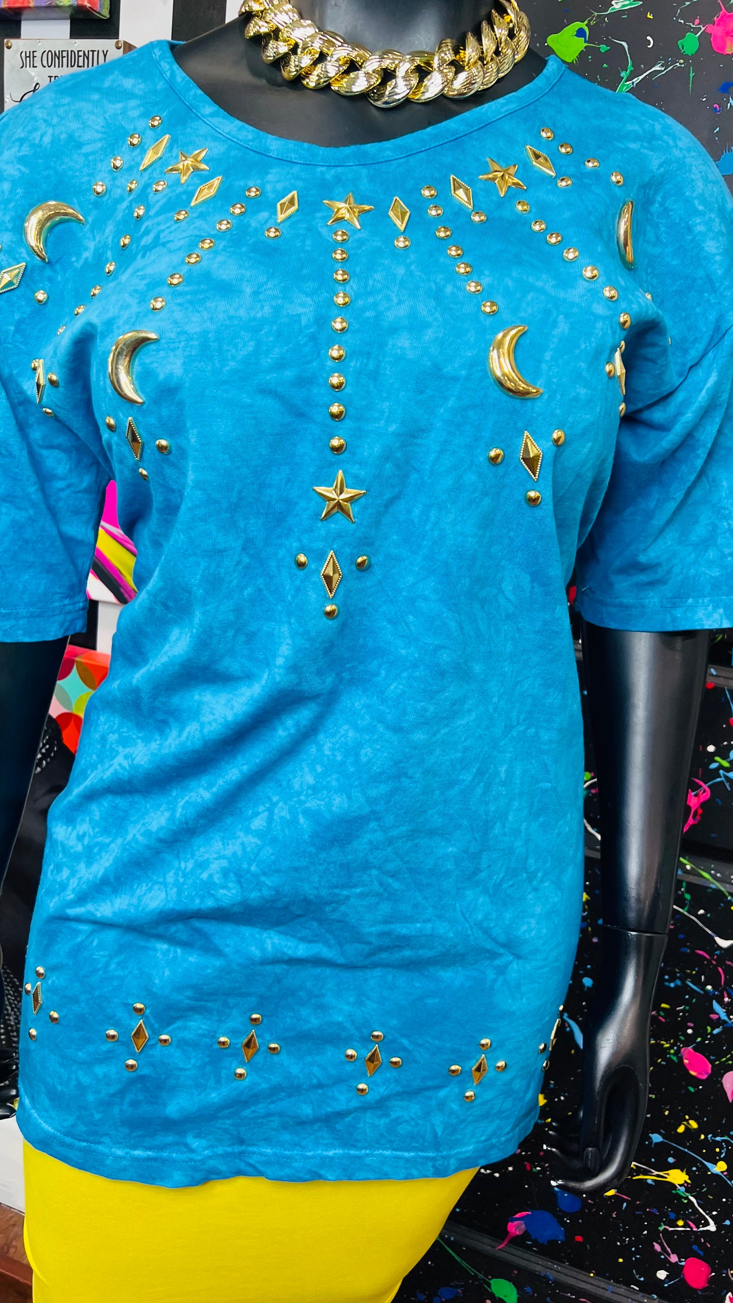 Vintage Blue Cotton Studded Blouse (18/20)
